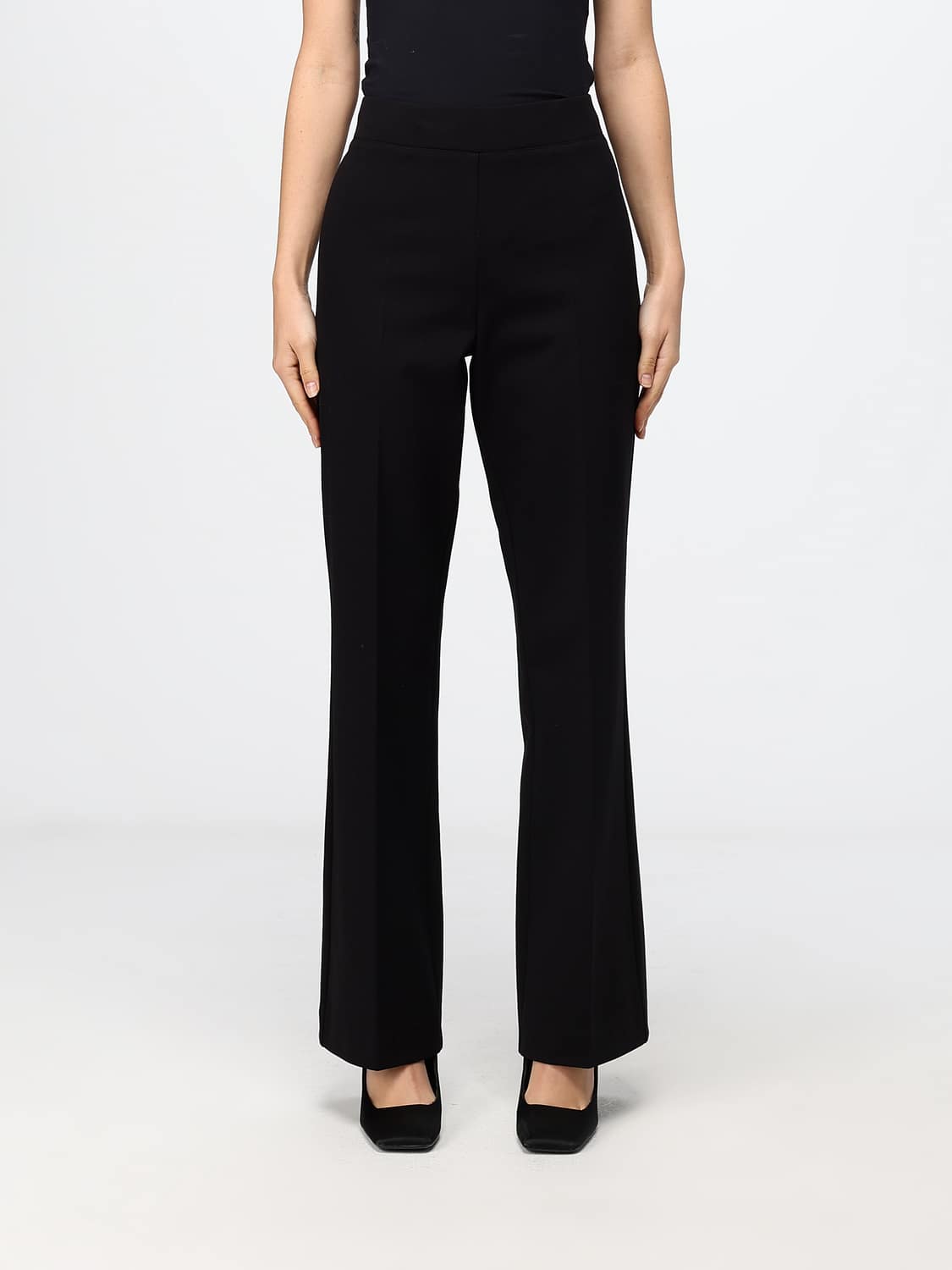MEIMEIJ PANTS: Meimeij Straight-Leg Trousers in Crêpe with High Elasticated Waist, Black - Img 1