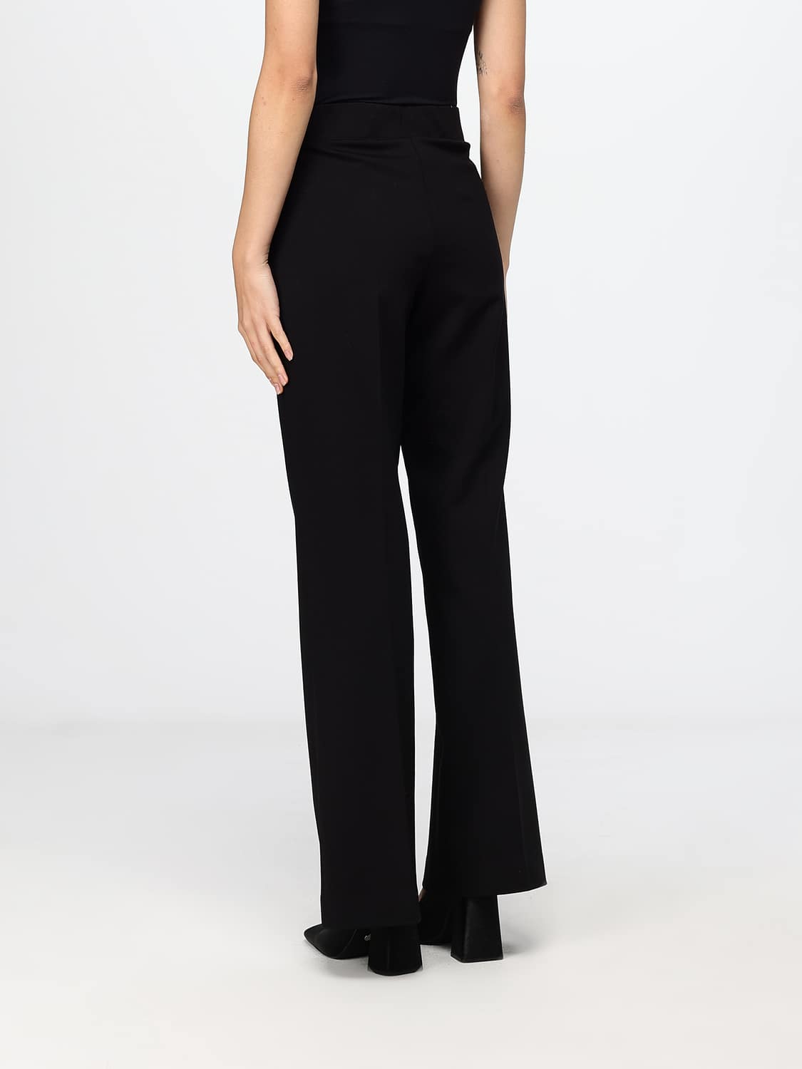 MEIMEIJ PANTS: Meimeij Straight-Leg Trousers in Crêpe with High Elasticated Waist, Black - Img 2