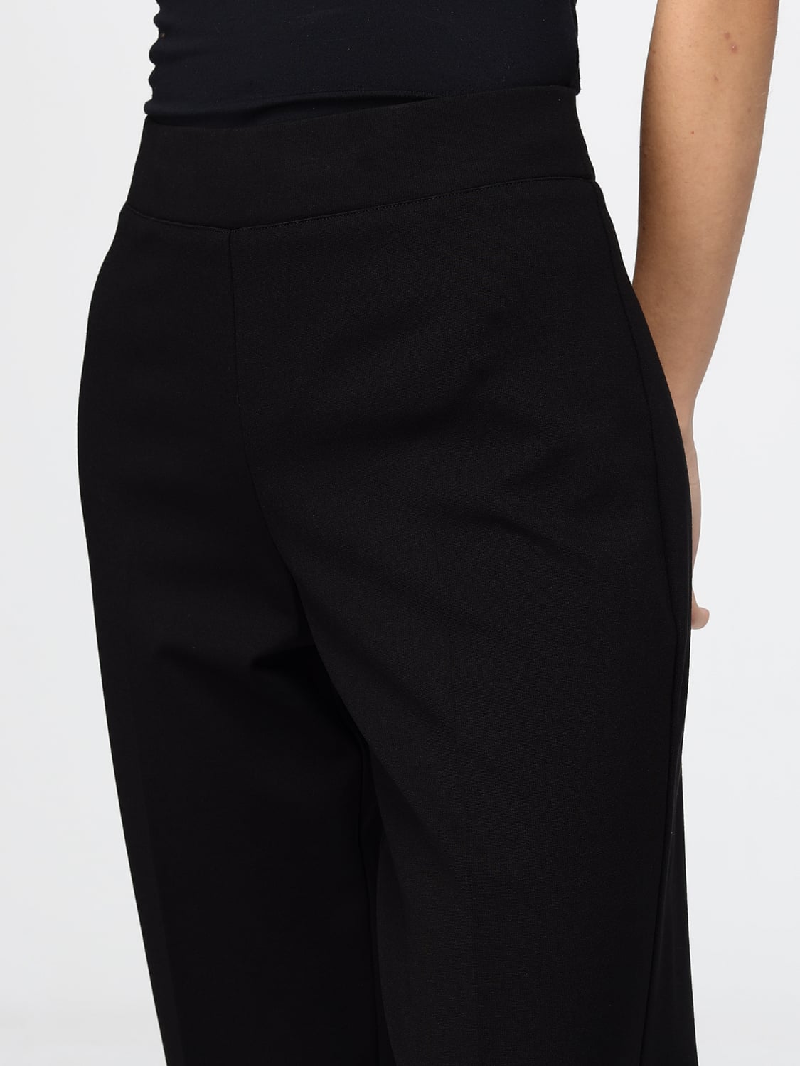 MEIMEIJ PANTS: Meimeij Straight-Leg Trousers in Crêpe with High Elasticated Waist, Black - Img 3