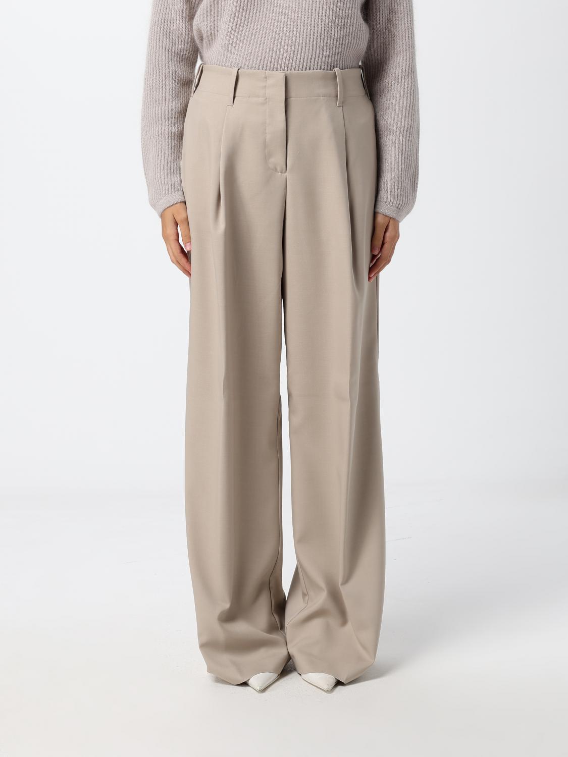 HERNO PANTS: High-Waisted Technical Fabric Palazzo Trousers Herno with Pleats, Cream - Img 1
