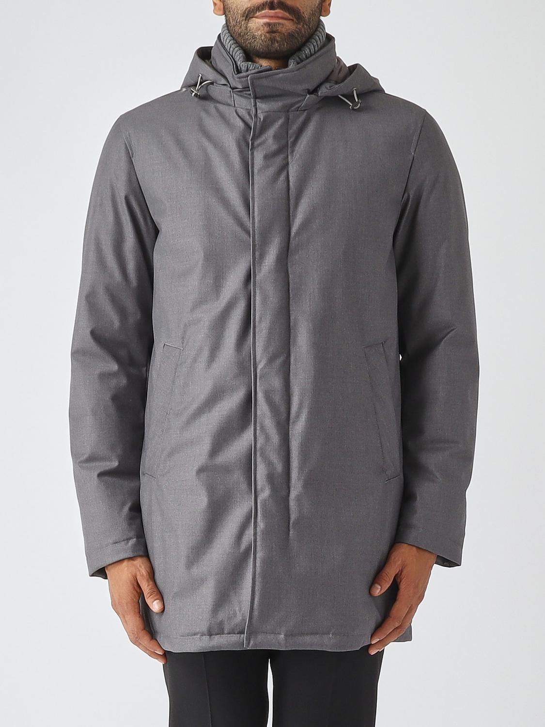 HERNO JACKET: Herno Knee-Length Hooded Windbreaker with High Collar, Grey - Img 1