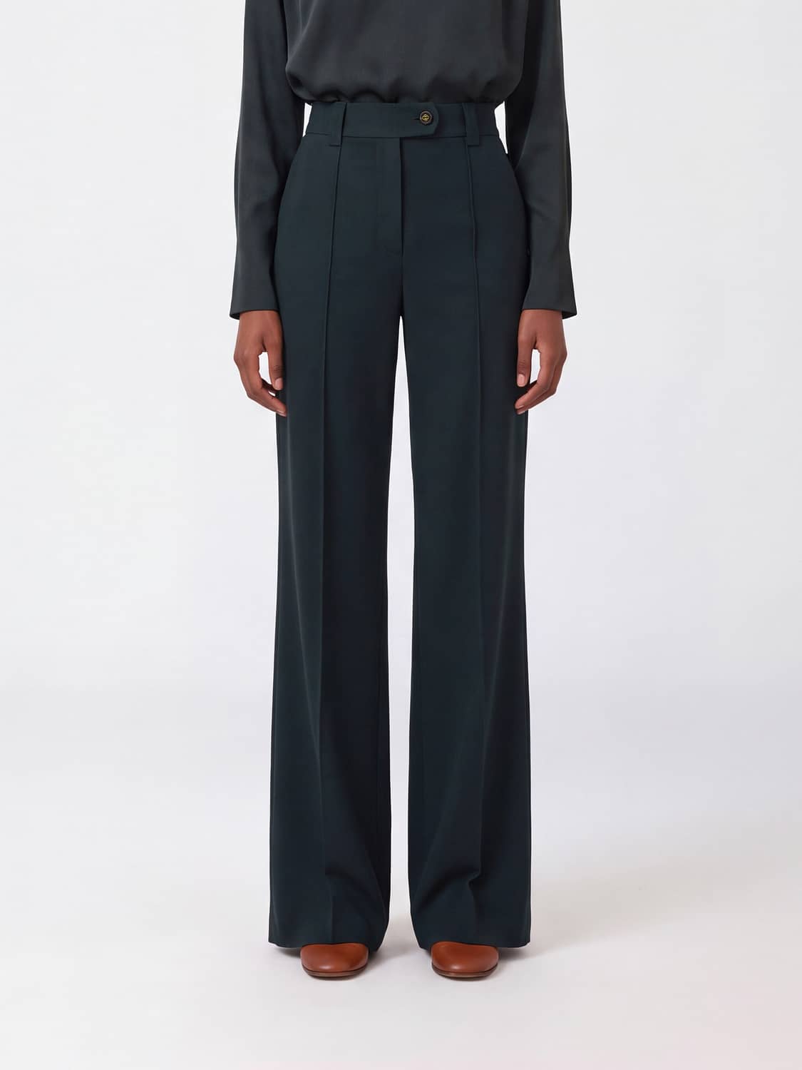 ZIMMERMANN PANTALONES: Pantalones de campana Valiant Zimmermann de talle alto en lana, Verde - Img 1