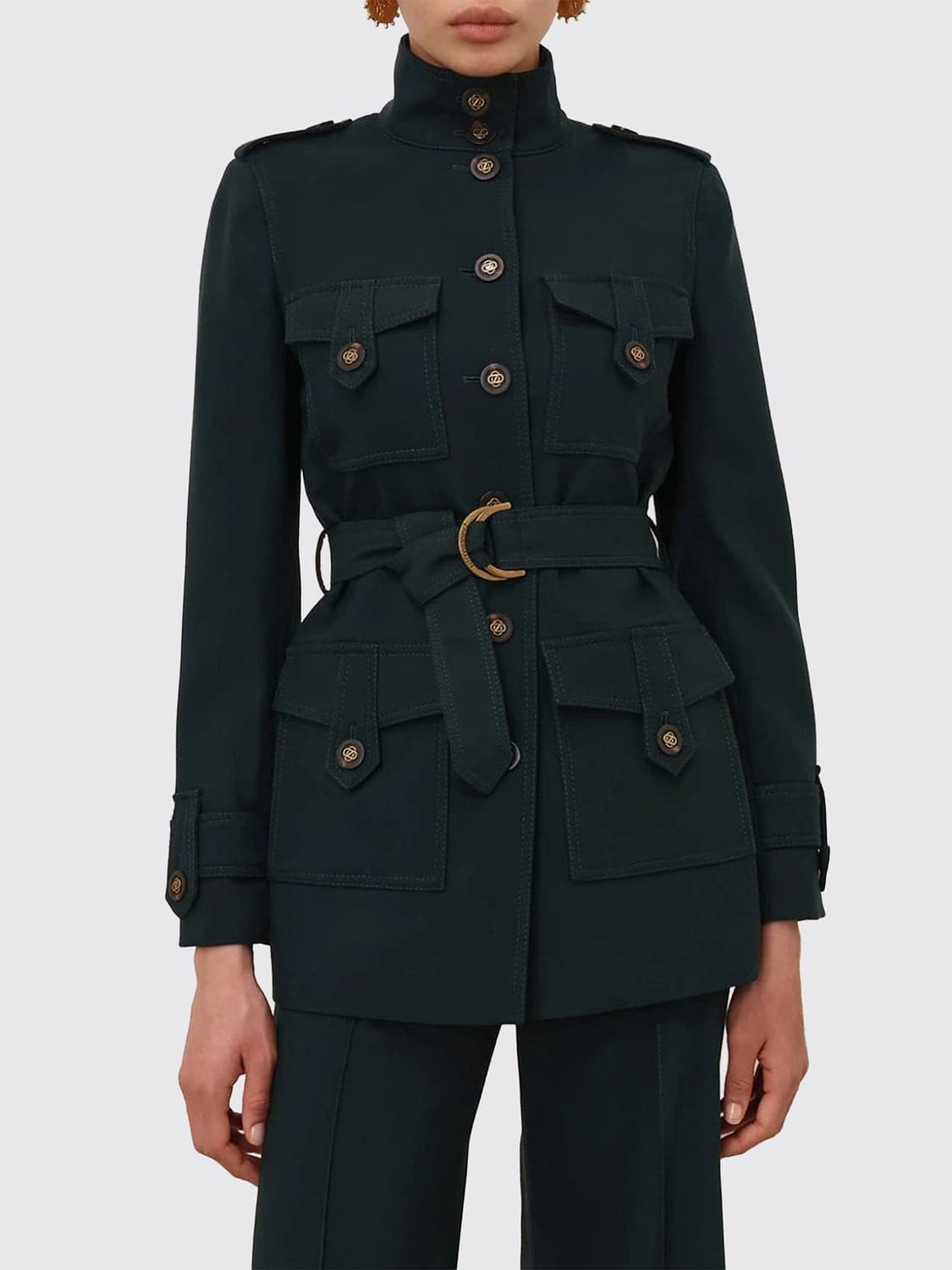 ZIMMERMANN CHAQUETA: Chaqueta utility Zimmermann de lana con hombreras y cinturón ajustable, Verde - Img 1