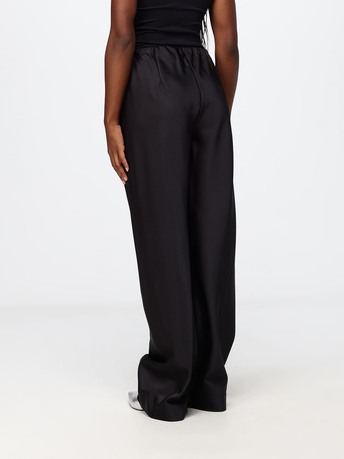 MEIMEIJ PANTALONES: Pantalones palazzo Meimeij de crepé con talle alto y cintura elástica, Negro - Img 2