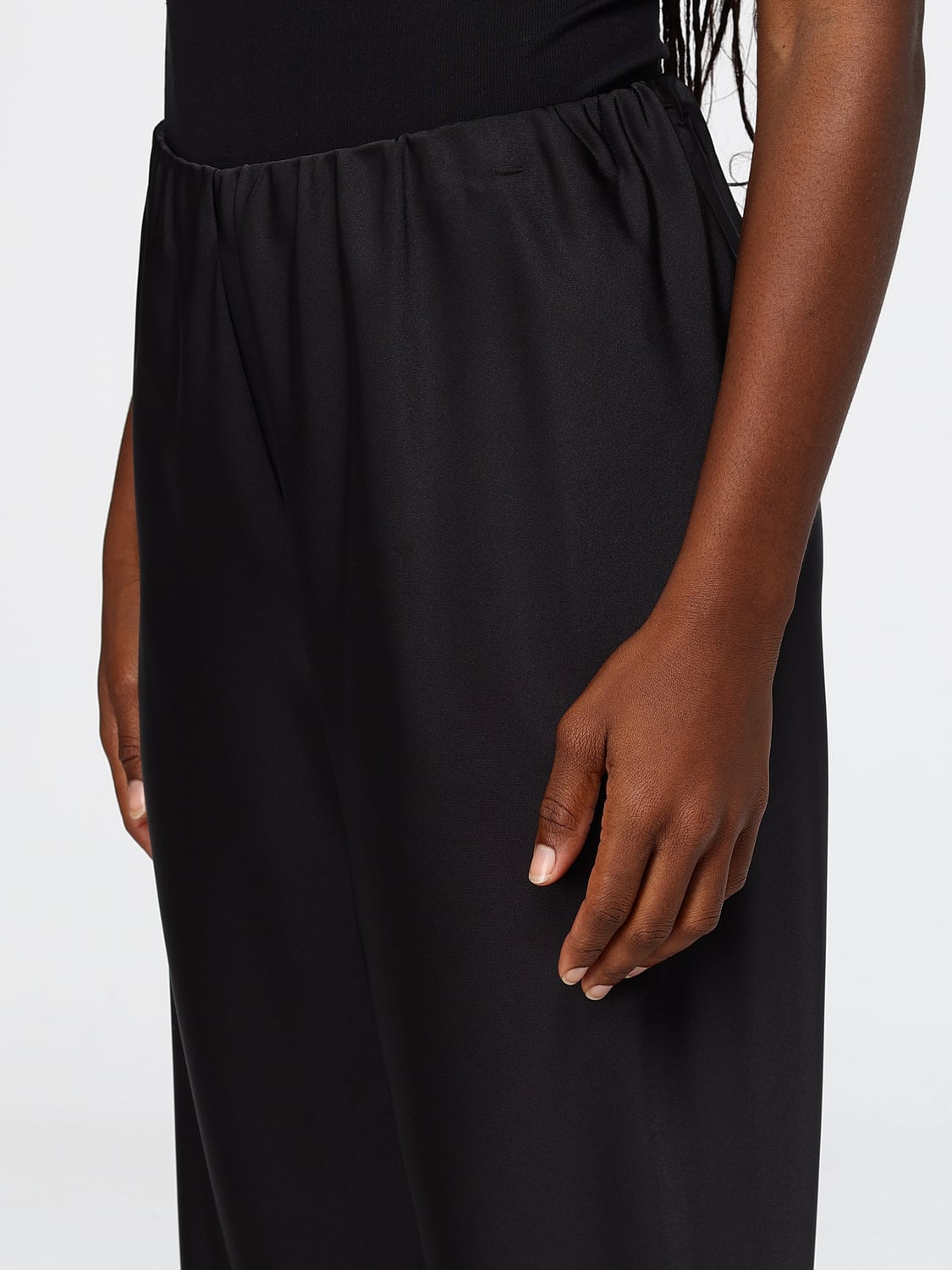 MEIMEIJ PANTALONES: Pantalones palazzo Meimeij de crepé con talle alto y cintura elástica, Negro - Img 3