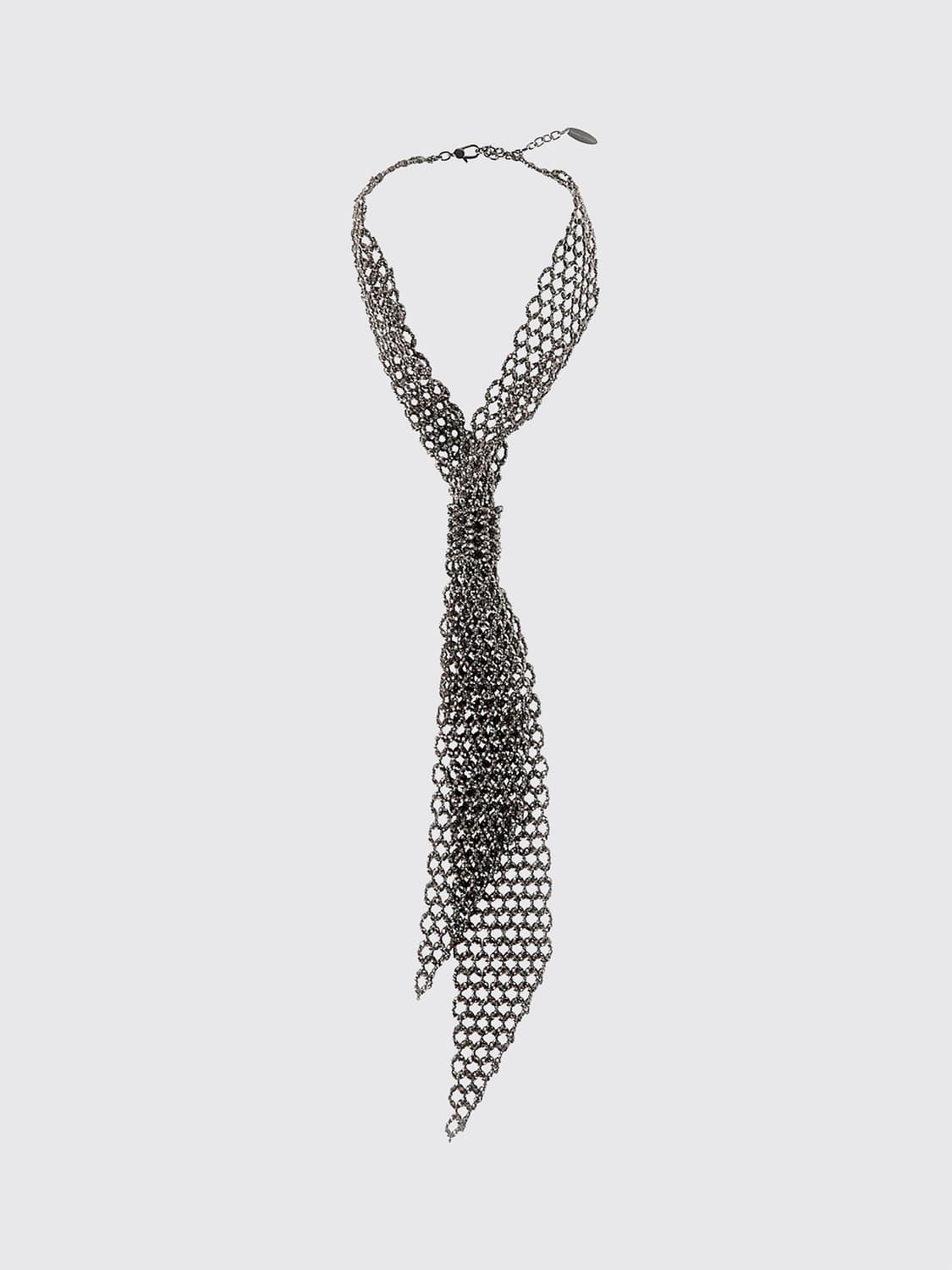 BRUNELLO CUCINELLI BIJOU: Collier Brunello Cucinelli en argent 925 avec fermoir mousqueton et logo gravé, Noir - Img 1