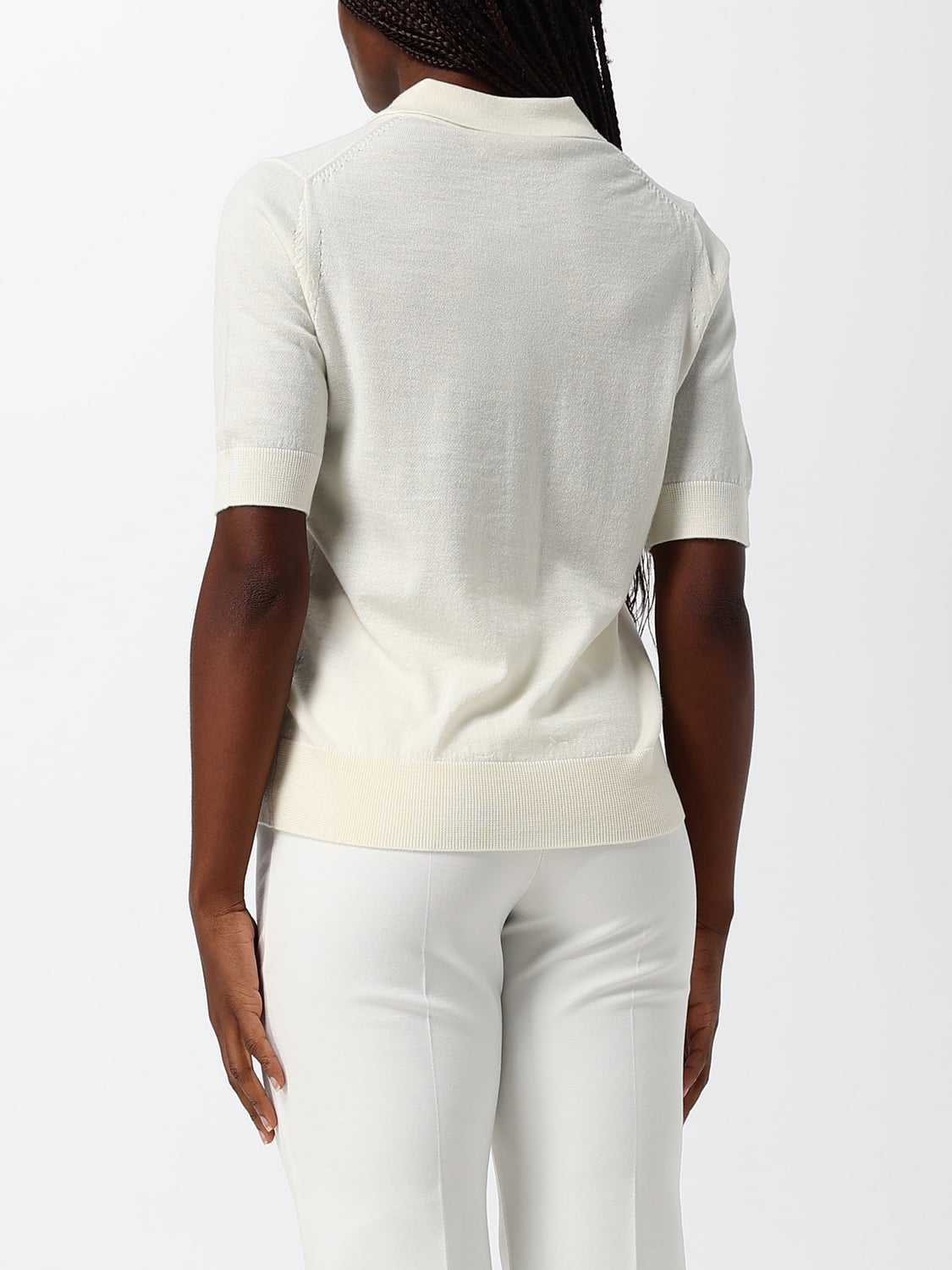 MEIMEIJ PULL: Cardigan MEIMEIJ coupe slim à manches courtes en pure laine vierge, Blanc - Img 2