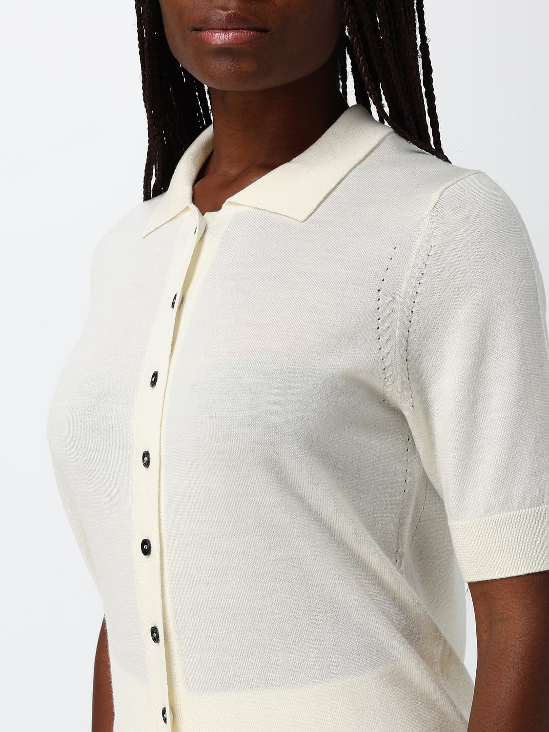MEIMEIJ PULL: Cardigan MEIMEIJ coupe slim à manches courtes en pure laine vierge, Blanc - Img 3