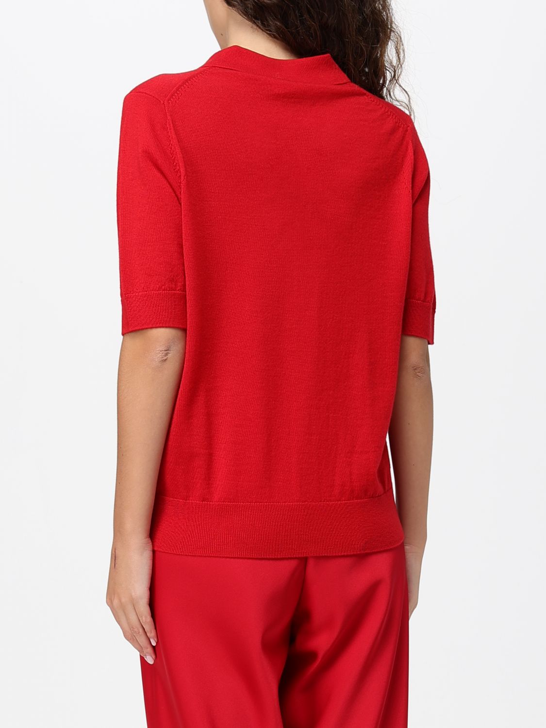 MEIMEIJ PULL: Cardigan MEIMEIJ coupe slim à manches courtes en pure laine vierge, Rouge - Img 2