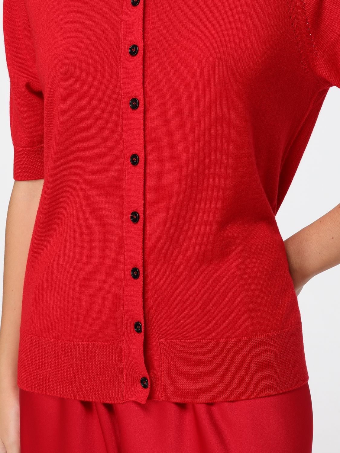 MEIMEIJ PULL: Cardigan MEIMEIJ coupe slim à manches courtes en pure laine vierge, Rouge - Img 3