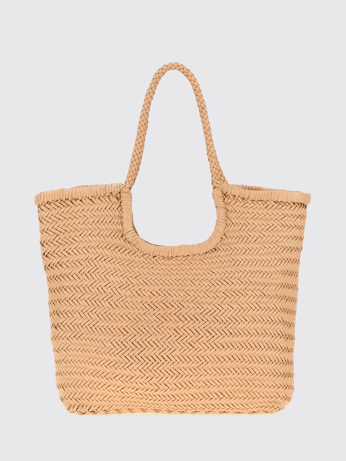 DRAGON DIFFUSION SHOULDER BAG: Dragon Diffusion NS Diagonal Triple Jump Woven Buffalo Leather Tote Bag, Natural - Img 1