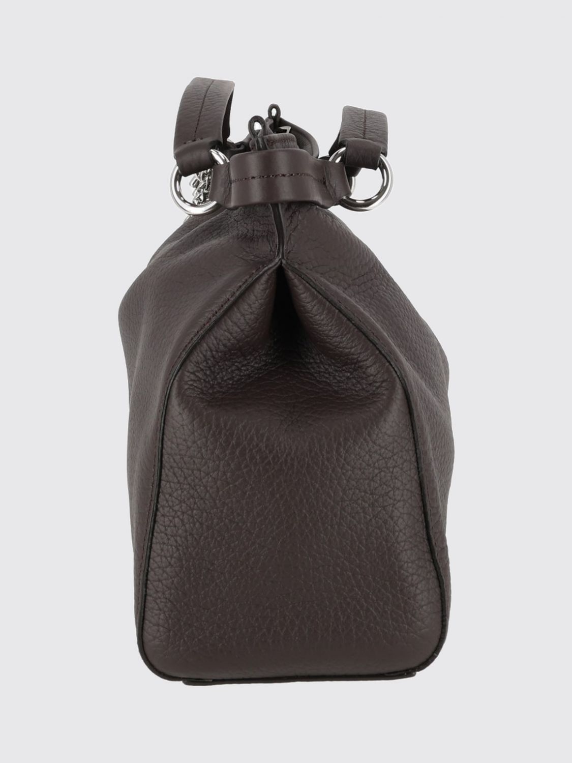 ORCIANI SAC À MAIN: Sac à main Virgo Orciani en cuir grainé avec double anse et breloque, Marron - Img 3