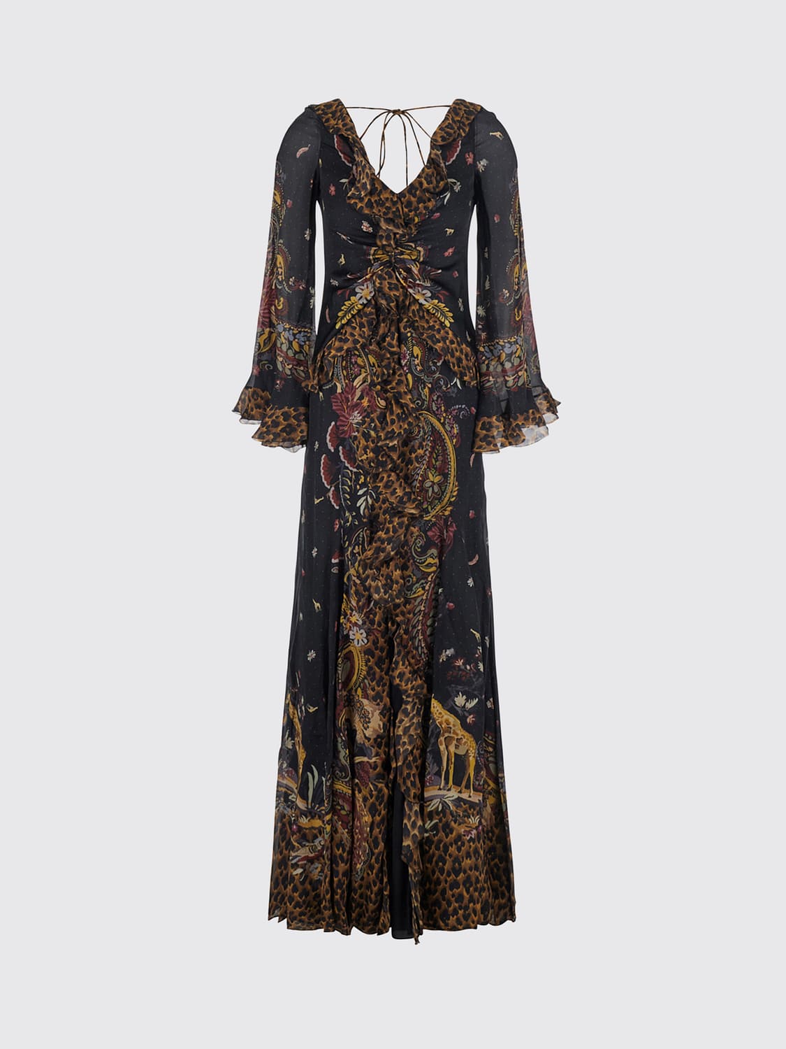 ETRO ABITO: Abito lungo da sera Etro in jersey con stampa Paisley e scollo a V, Marrone - Img 2