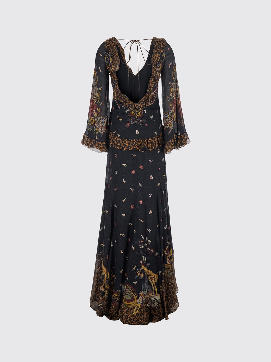 ETRO ABITO: Abito lungo da sera Etro in jersey con stampa Paisley e scollo a V, Marrone - Img 3