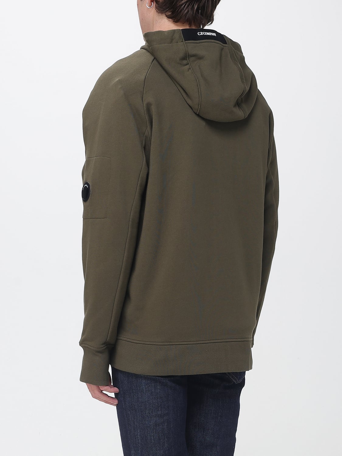 C.P. COMPANY SWEATSHIRT: Sweat à capuche zippé C.P. Company en coton à la coupe décontractée, Olive - Img 2