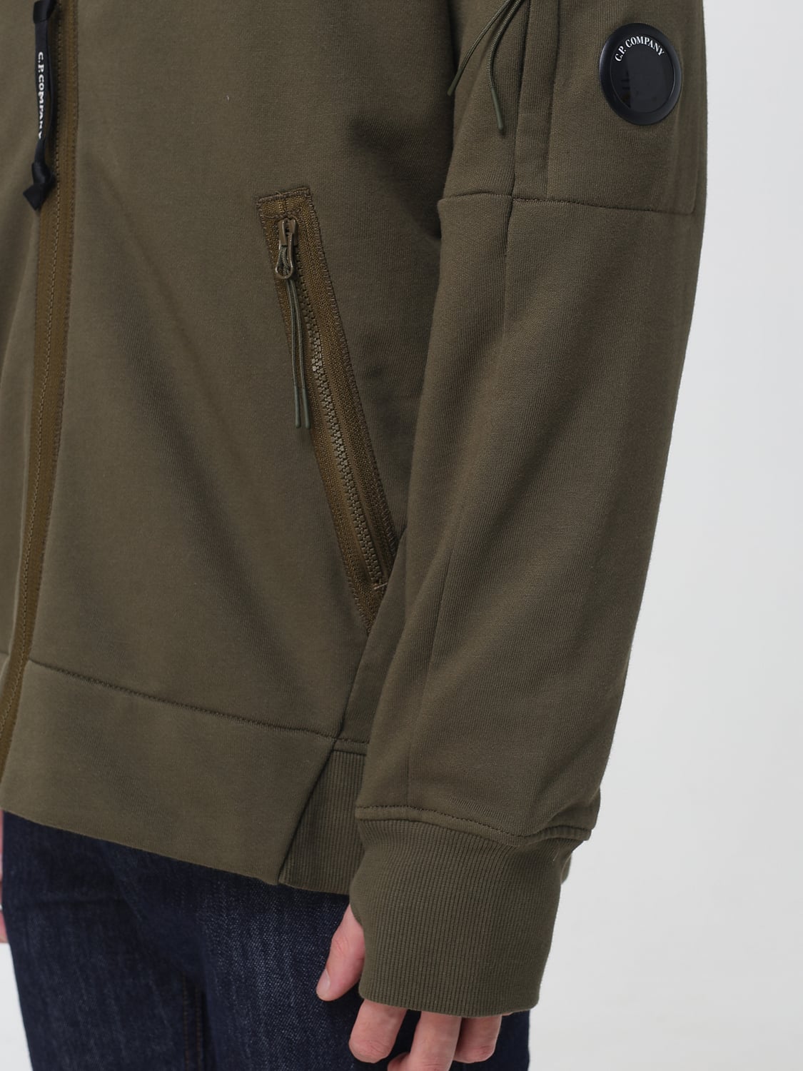C.P. COMPANY SWEATSHIRT: Sweat à capuche zippé C.P. Company en coton à la coupe décontractée, Olive - Img 4