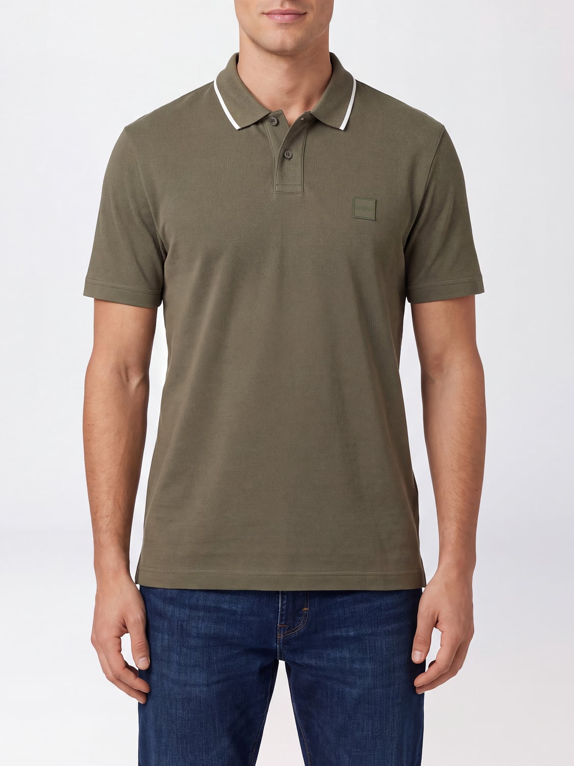 BOSS POLO: Polo Boss en coton avec bordures contrastantes et col côtelé, Vert - Img 1