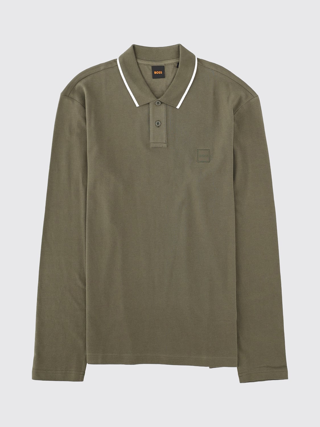 BOSS POLO SHIRT: Boss Long-Sleeved Cotton Polo Shirt with Contrasting Trims, Green - Img 2