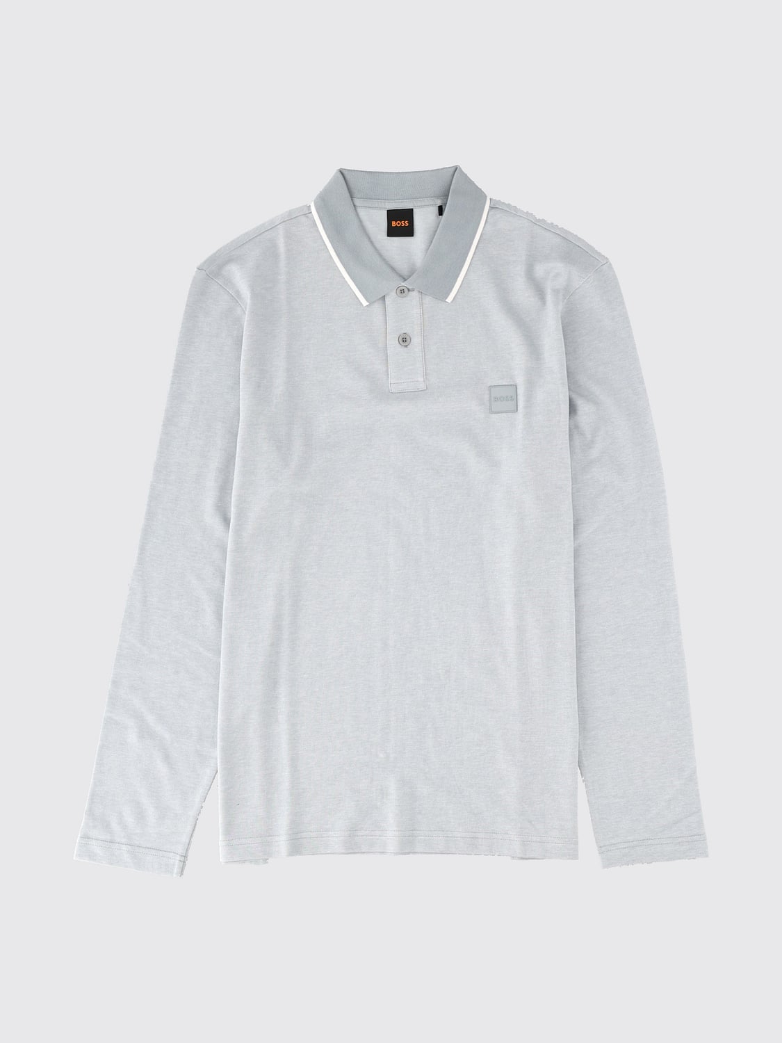 BOSS POLO: Langärmeliges Baumwoll-Poloshirt Boss mit Kontrastbesätzen, Grau - Img 2