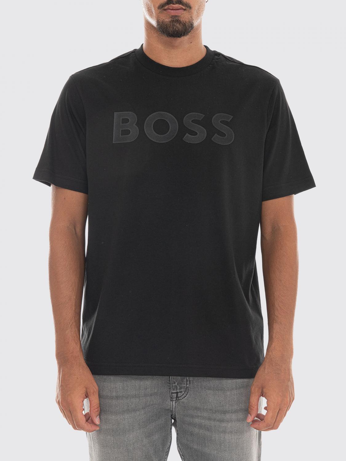 BOSS T-SHIRT: BOSS Crew-Neck Cotton T-Shirt with Tone-on-Tone Logo, Black - Img 1