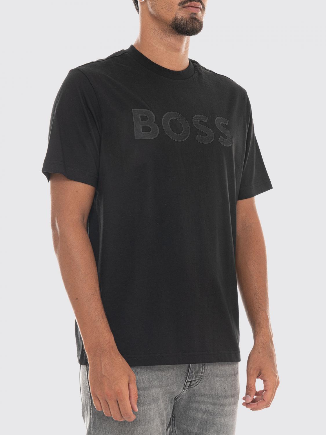 BOSS T-SHIRT: BOSS Crew-Neck Cotton T-Shirt with Tone-on-Tone Logo, Black - Img 3