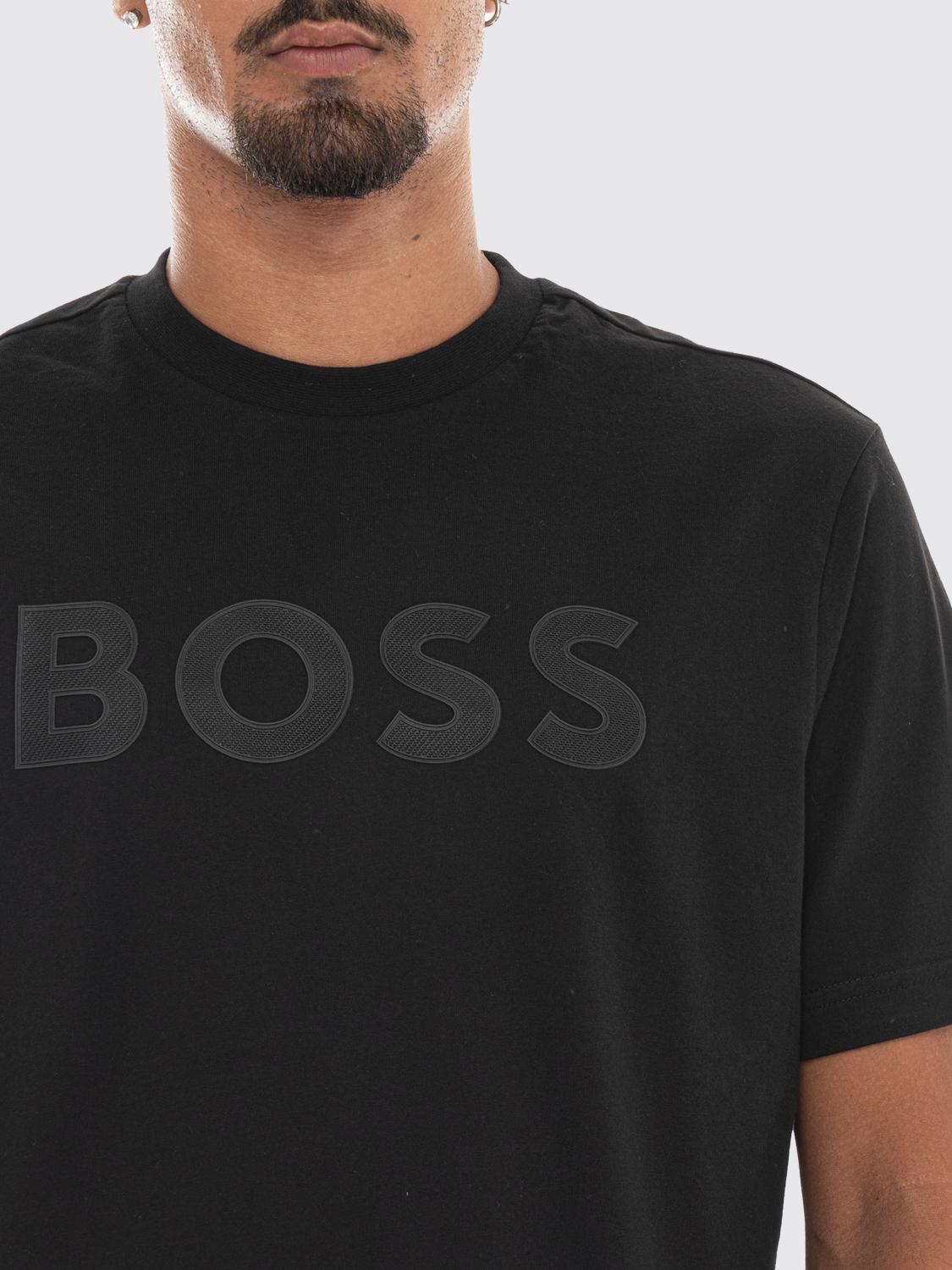 BOSS T-SHIRT: BOSS Crew-Neck Cotton T-Shirt with Tone-on-Tone Logo, Black - Img 4