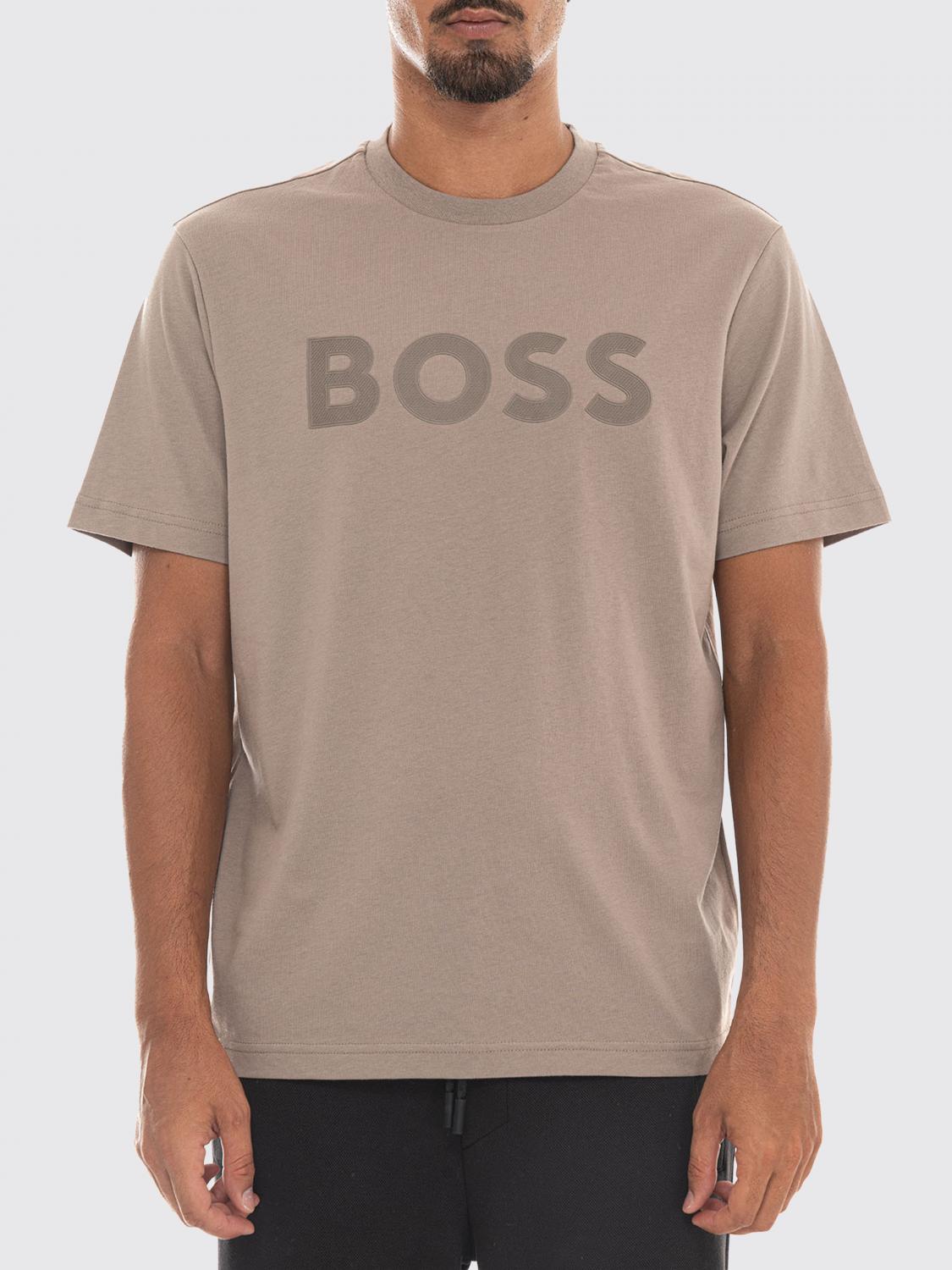 BOSS T-SHIRT: T-shirt girocollo BOSS in cotone con logo tono su tono, Fango - Img 1