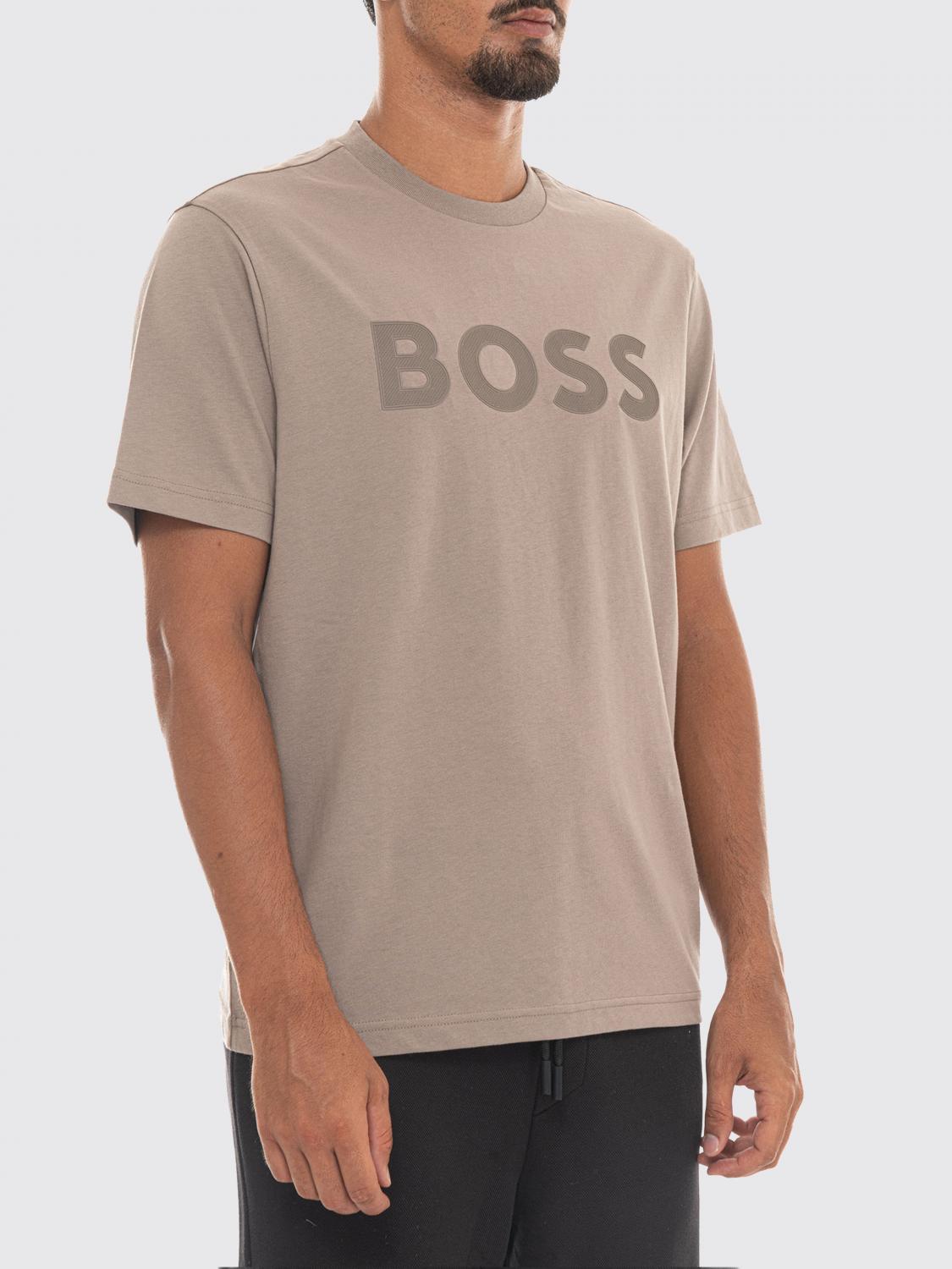 BOSS T-SHIRT: T-shirt girocollo BOSS in cotone con logo tono su tono, Fango - Img 3