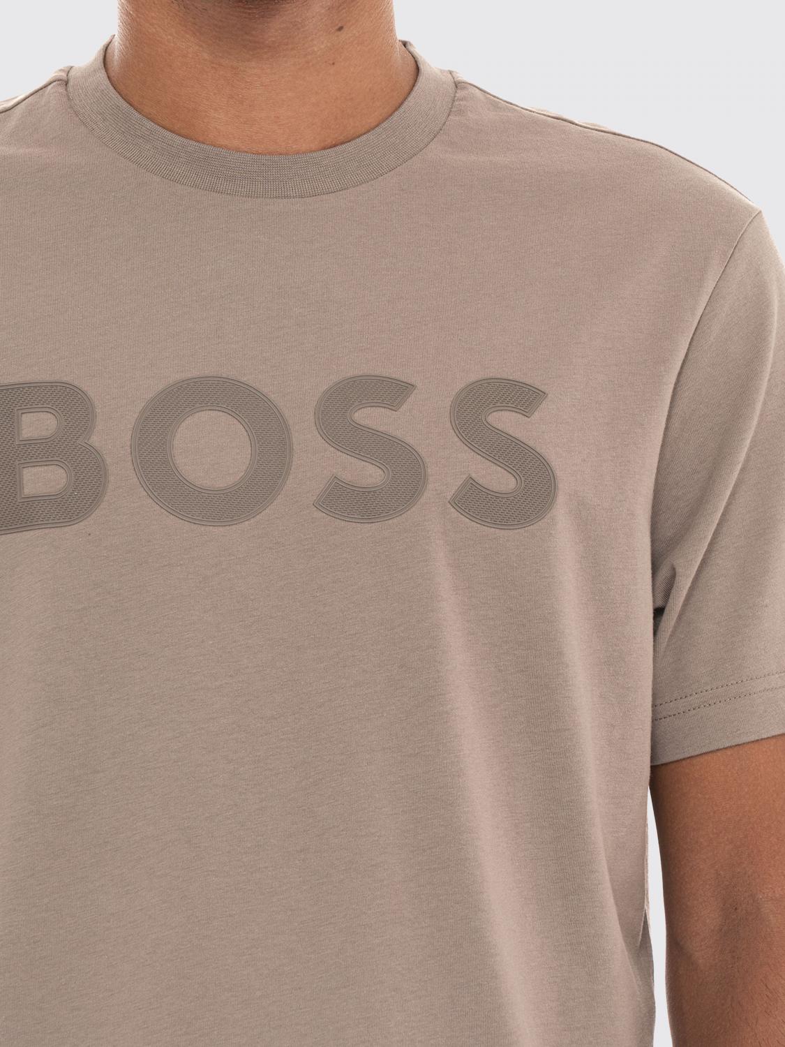 BOSS T-SHIRT: T-shirt girocollo BOSS in cotone con logo tono su tono, Fango - Img 4