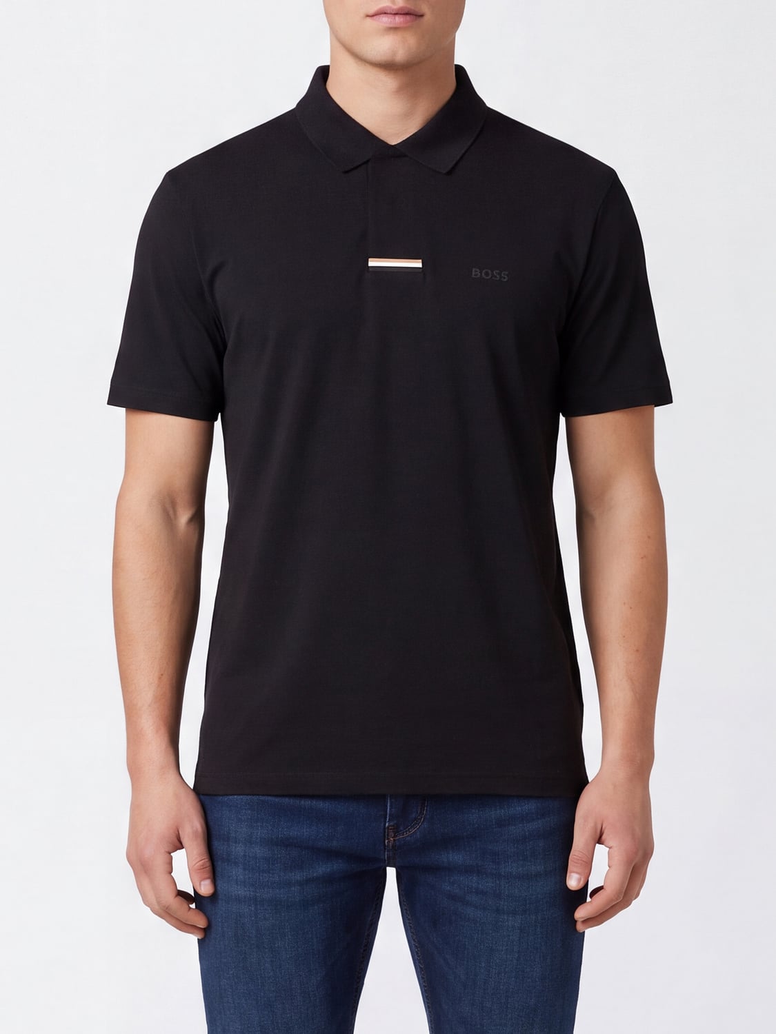 BOSS POLO: Polo Boss en modal avec fermeture dissimulée et col côtelé, Noir - Img 1