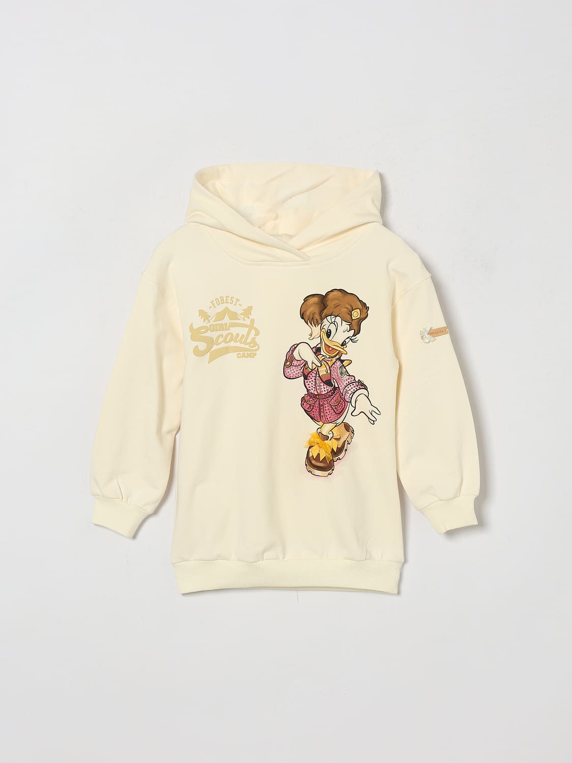 MONNALISA KLEID: Kapuzen-Sweatshirtkleid Monnalisa für Mädchen aus Baumwolle mit Disney-Print, Yellow Cream - Img 1