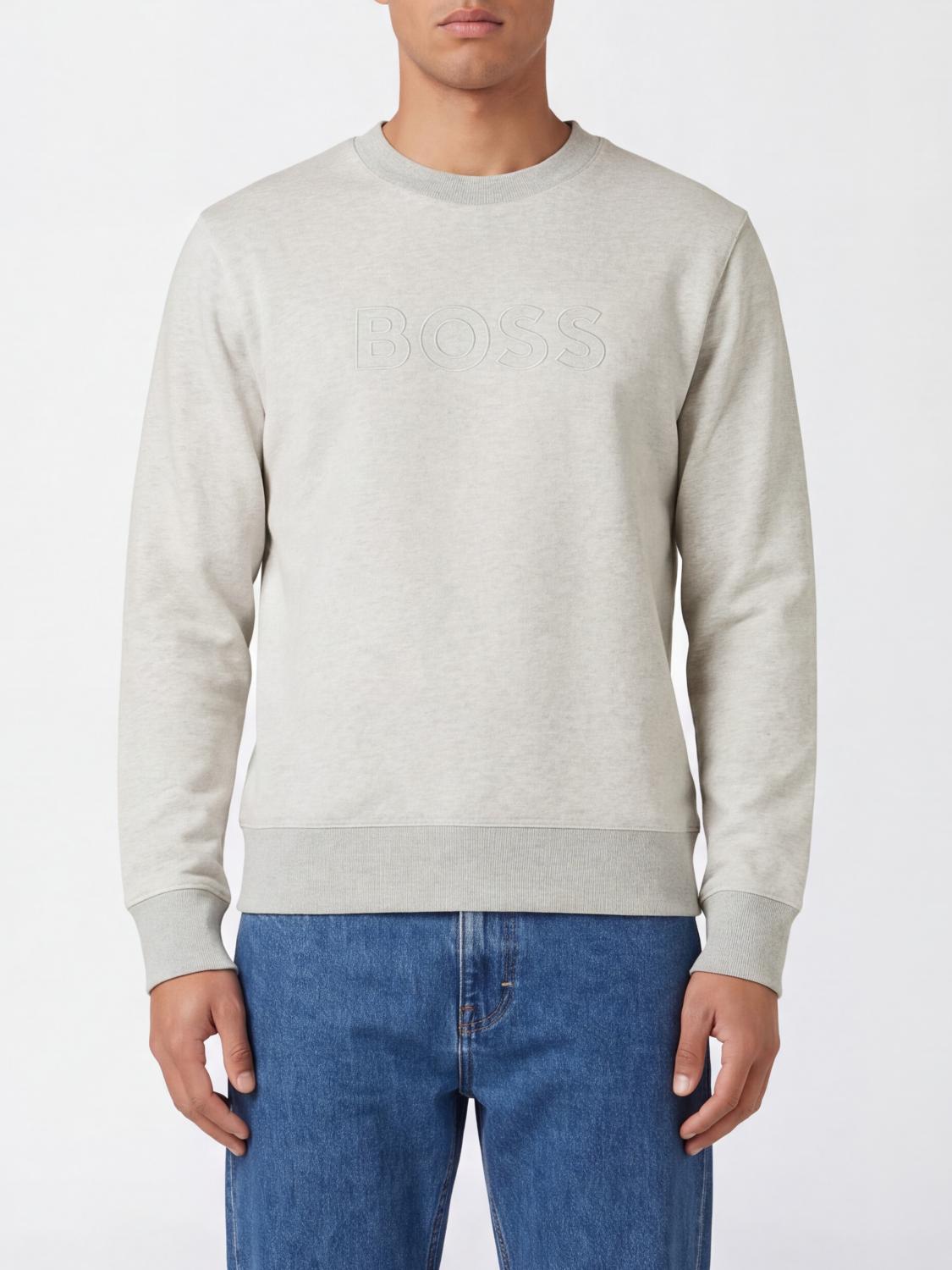 BOSS SWEATSHIRT: BOSS Rundhals-Sweatshirt aus Baumwolle mit Ton-in-Ton-Logo, Grau - Img 1