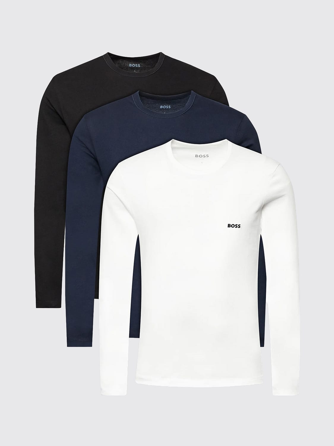 BOSS T-SHIRT: Set of 3 BOSS Long-Sleeved Cotton T-Shirts with Logo, Black - Img 2