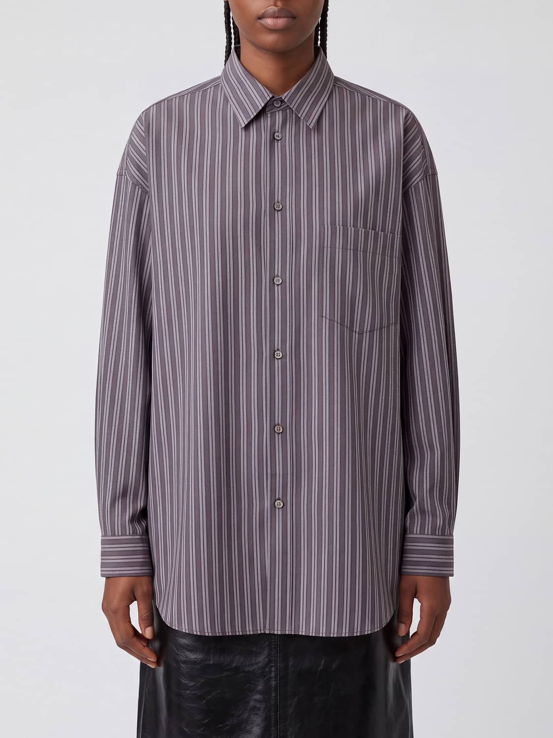 ACNE STUDIOS SHIRT: Acne Studios Striped Cotton Relaxed Fit Shirt with Patch Pocket, Violet - Img 1