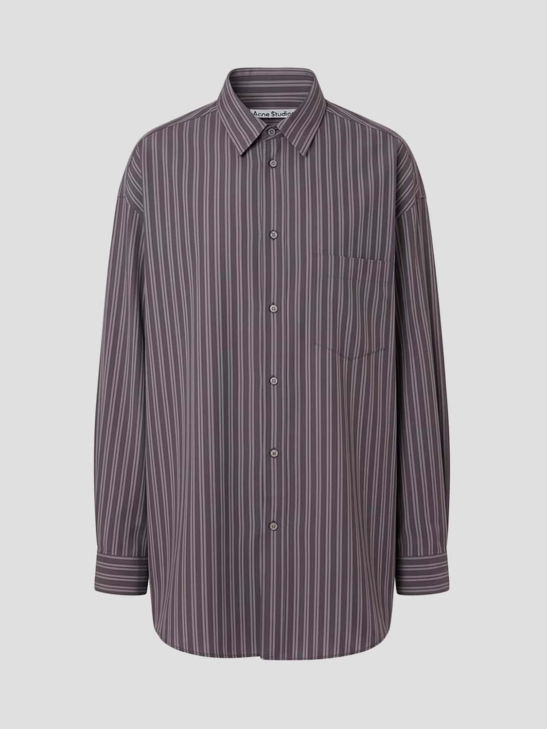 ACNE STUDIOS SHIRT: Acne Studios Striped Cotton Relaxed Fit Shirt with Patch Pocket, Violet - Img 2