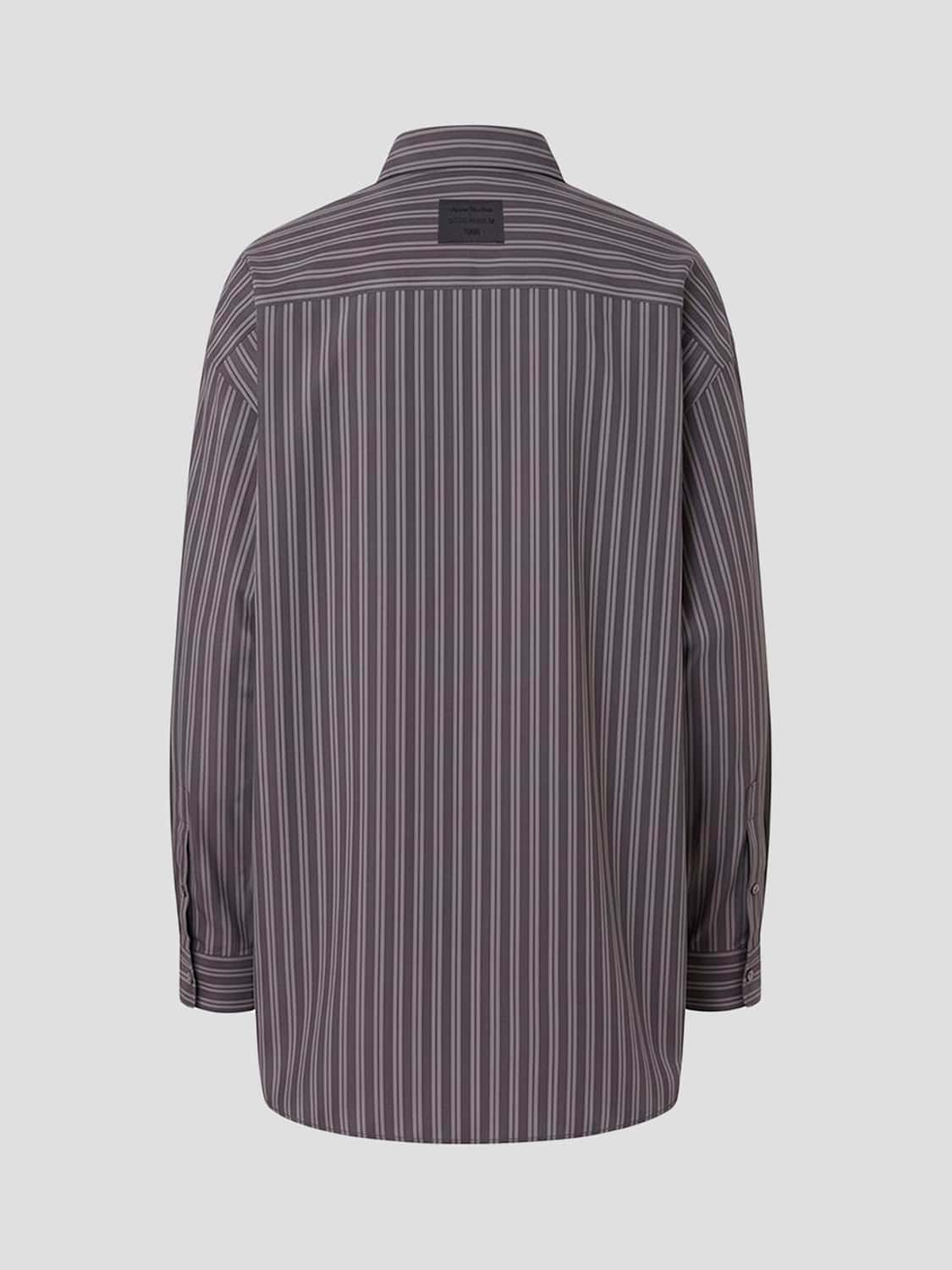 ACNE STUDIOS SHIRT: Acne Studios Striped Cotton Relaxed Fit Shirt with Patch Pocket, Violet - Img 3