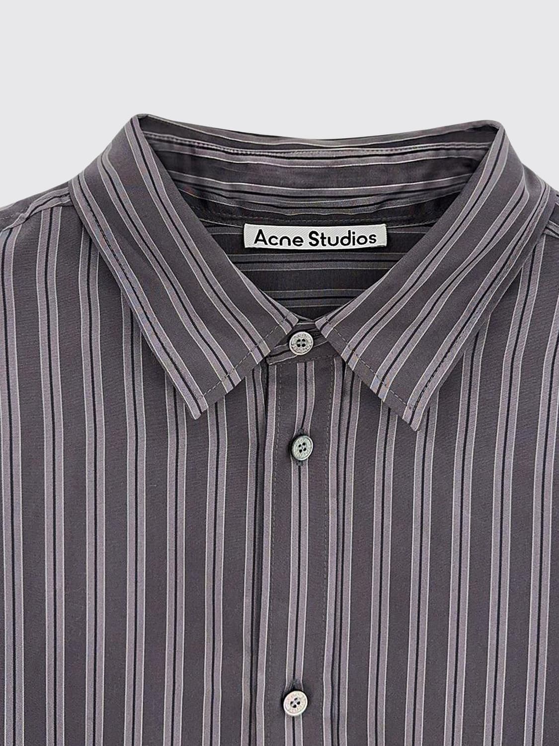 ACNE STUDIOS SHIRT: Acne Studios Striped Cotton Relaxed Fit Shirt with Patch Pocket, Violet - Img 4