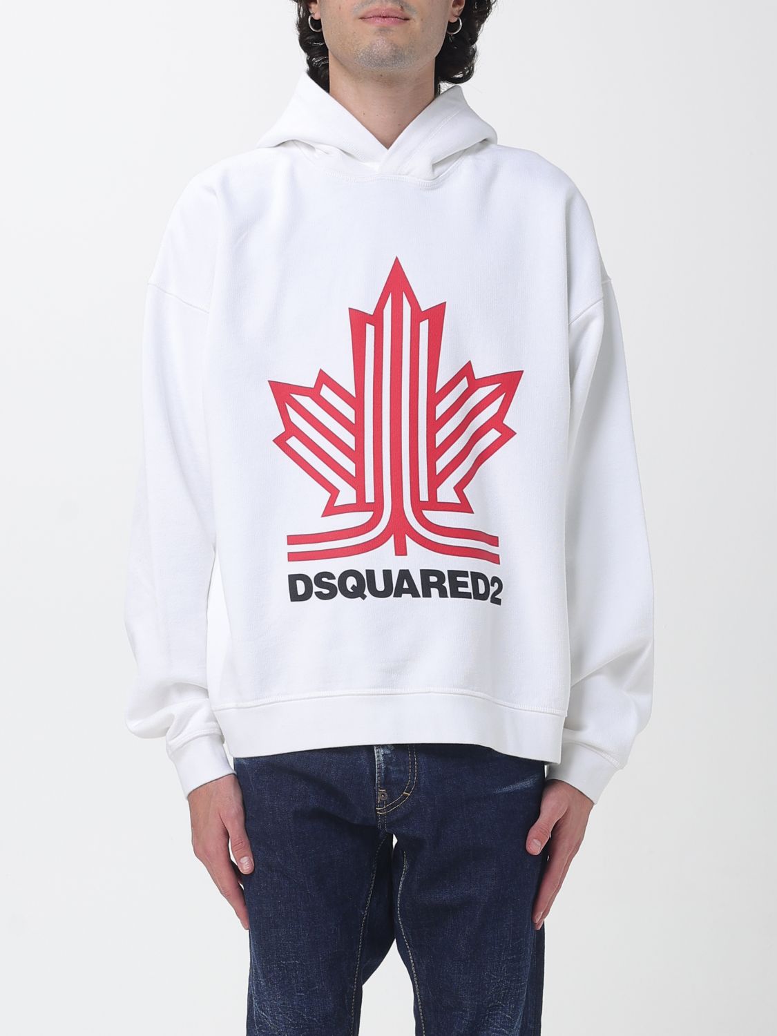 DSQUARED2 SWEATSHIRT: Dsquared2 Relaxed-Fit Cotton Hoodie with Contrast Logo, White - Img 1