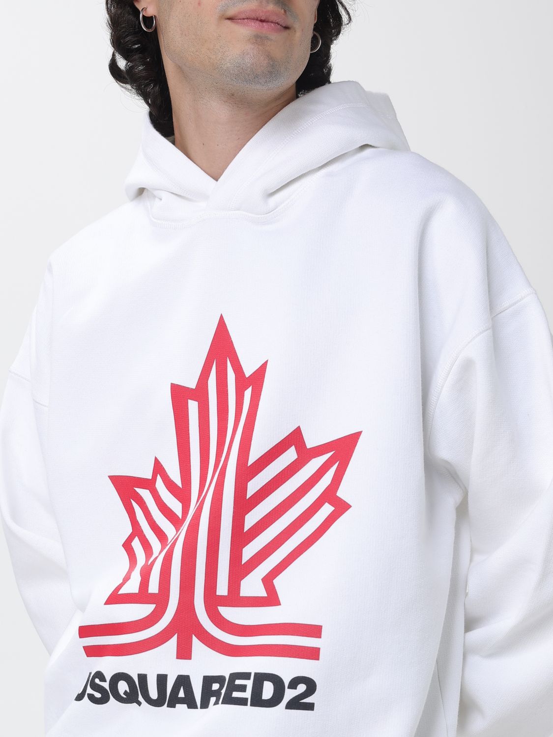 DSQUARED2 SWEATSHIRT: Dsquared2 Relaxed-Fit Cotton Hoodie with Contrast Logo, White - Img 3