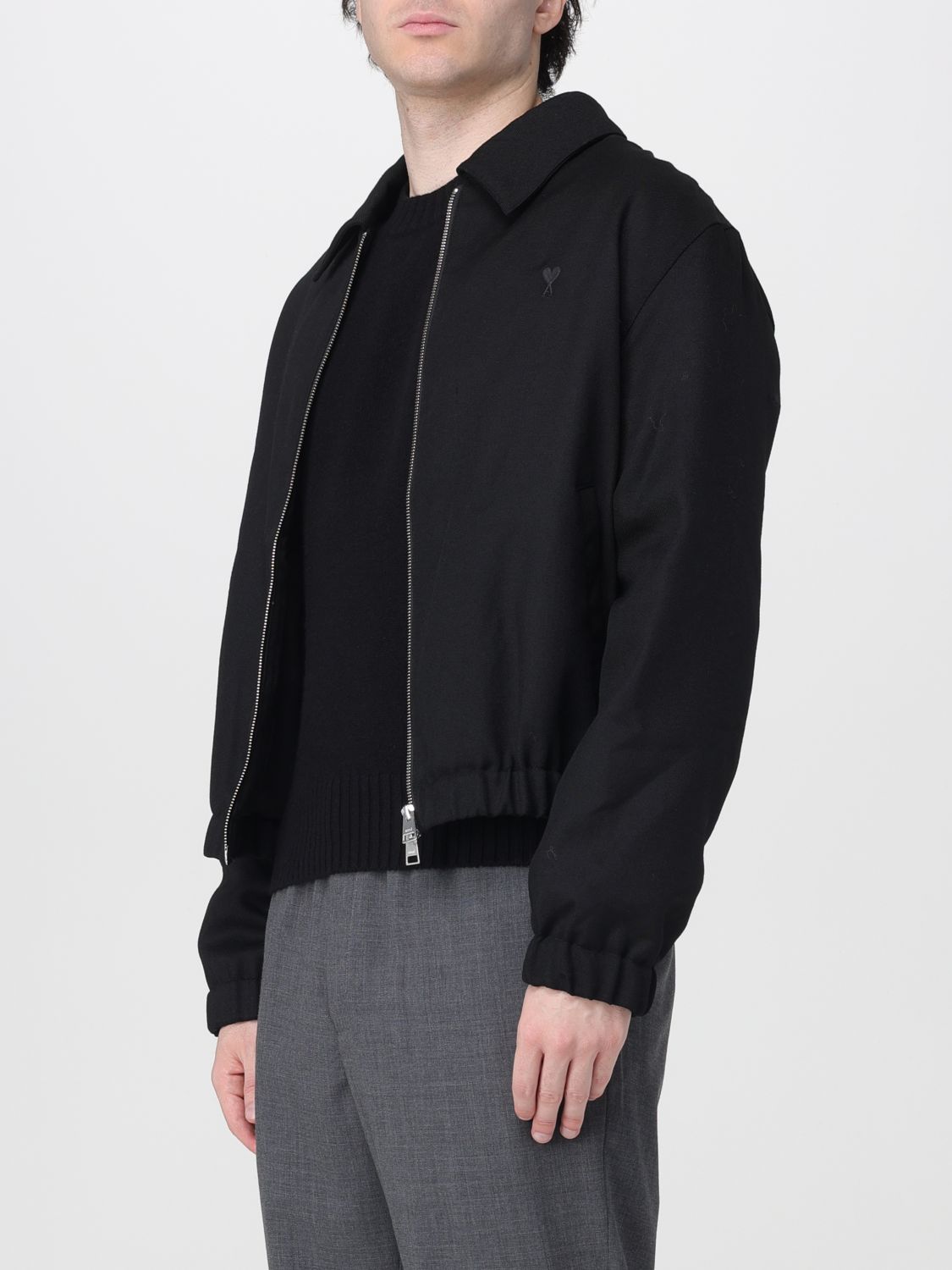 AMI PARIS JACKET: Wool Shirt Jacket Ami Paris with Zip Closure and an Elasticated Hem, Black - Img 3