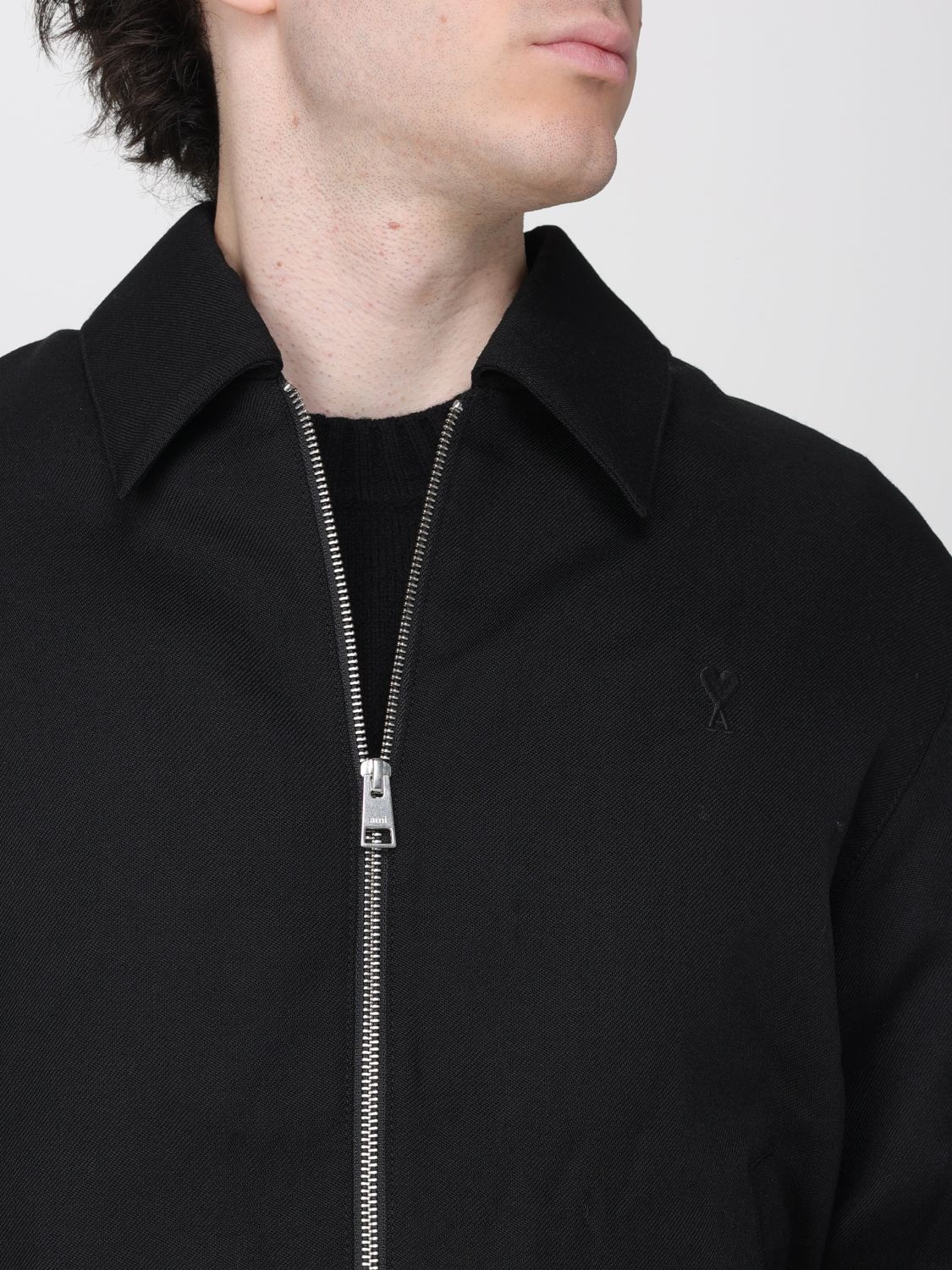 AMI PARIS JACKET: Wool Shirt Jacket Ami Paris with Zip Closure and an Elasticated Hem, Black - Img 4