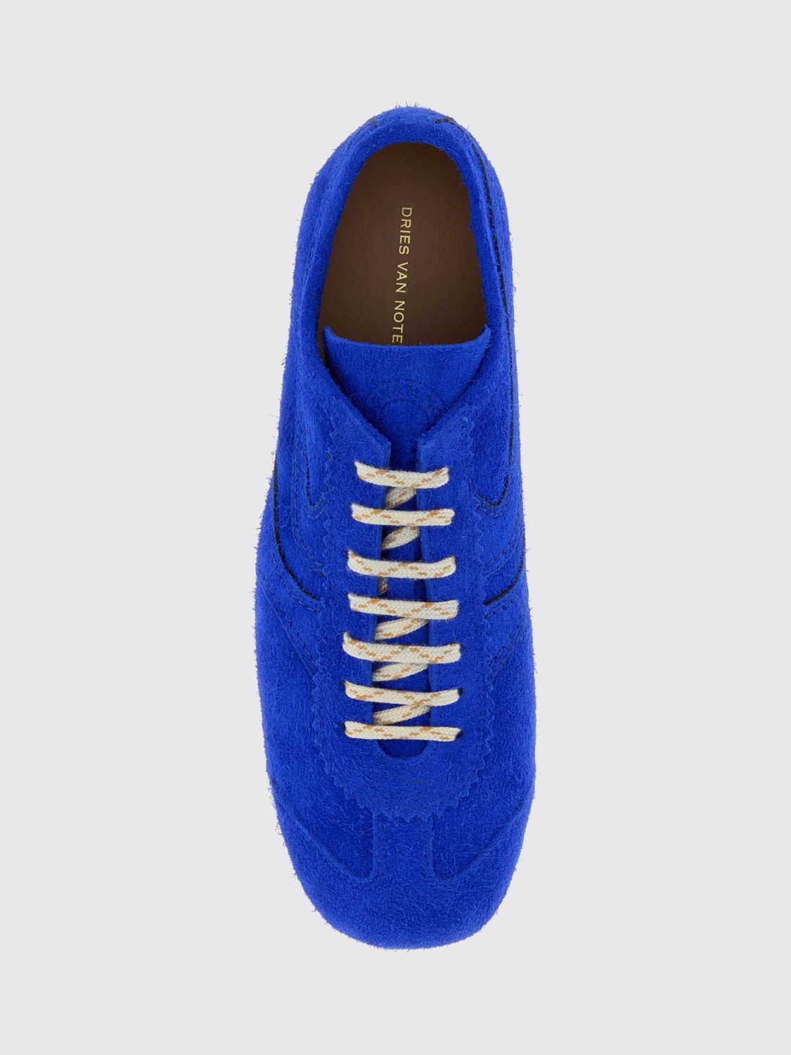 DRIES VAN NOTEN BASKETS: Baskets basses Dries Van Noten en cuir de veau suédé à bout rond, Bleu - Img 3