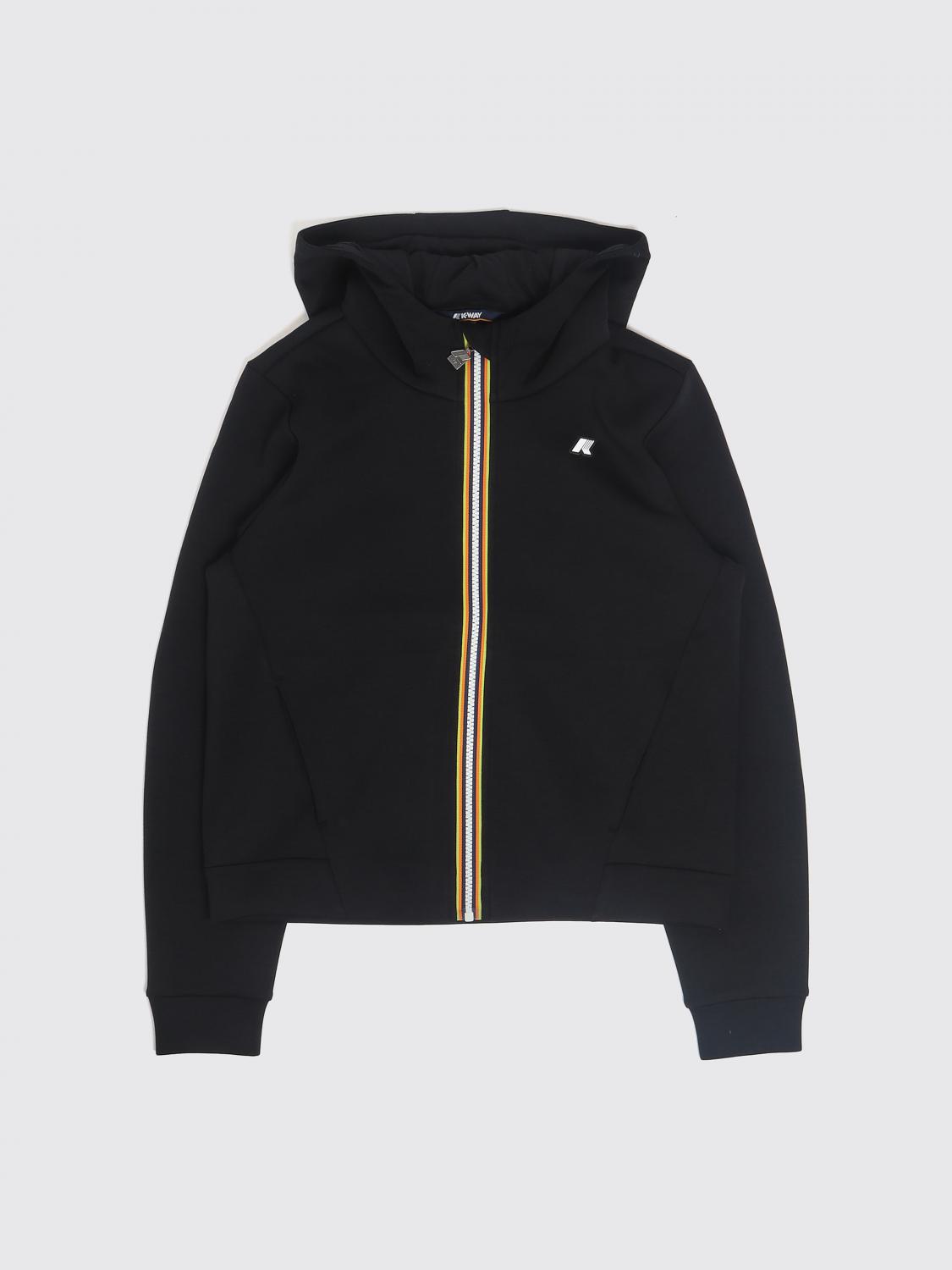 K-WAY JACKE: Kapuzen-Sweatjacke K-Way aus Baumwollmischung für Jungen mit Kontrastlogo, Schwarz - Img 1