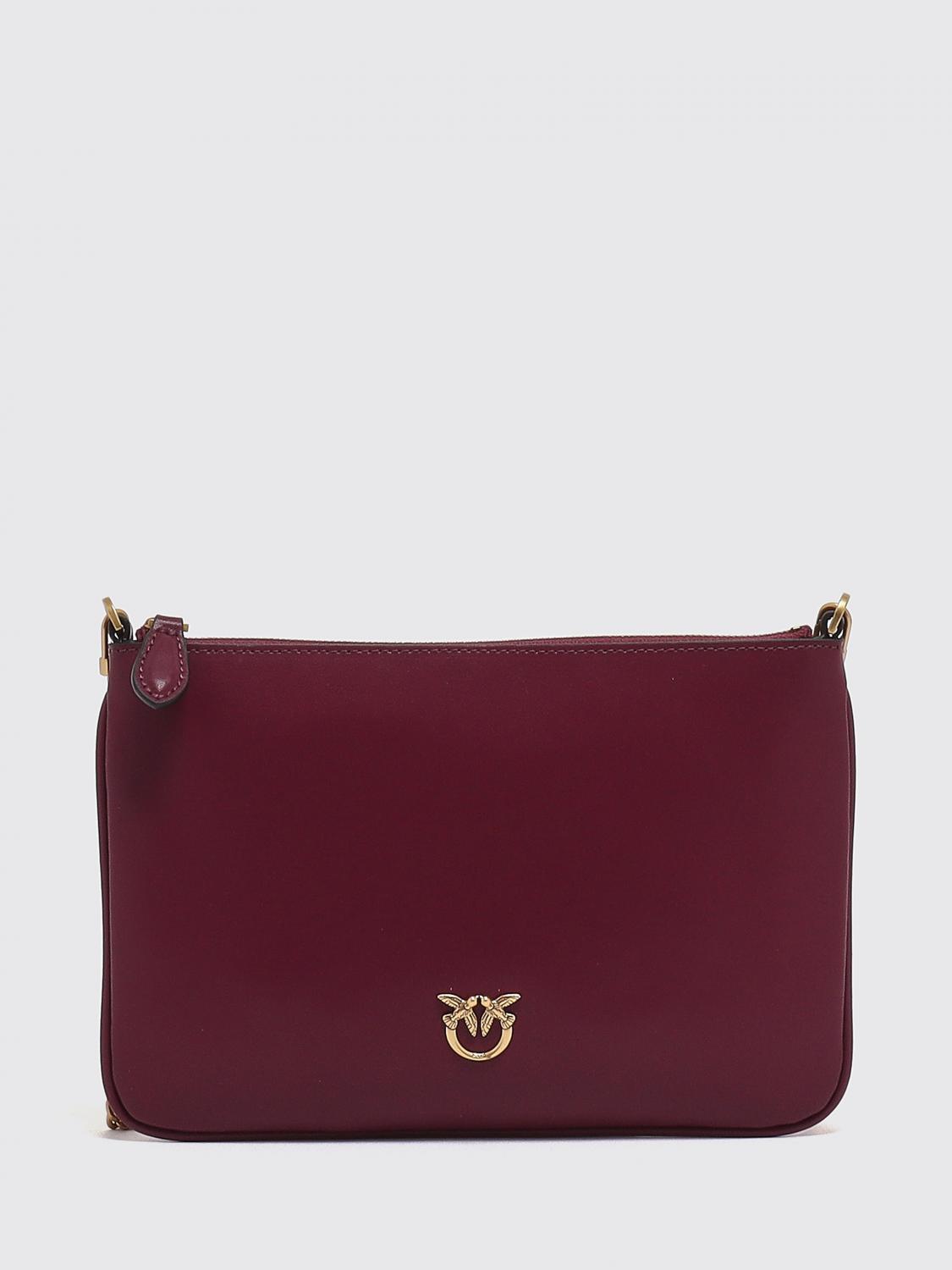 PINKO POCHETTE: Pochette Love Bag Simple Pinko en cuir avec bandoulière en maille métallique et logo Love Birds, Rouge - Img 1