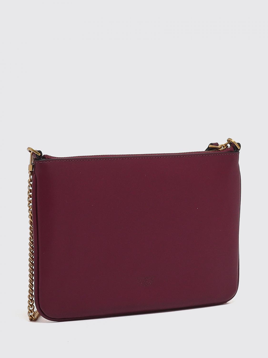 PINKO POCHETTE: Pochette Love Bag Simple Pinko en cuir avec bandoulière en maille métallique et logo Love Birds, Rouge - Img 3