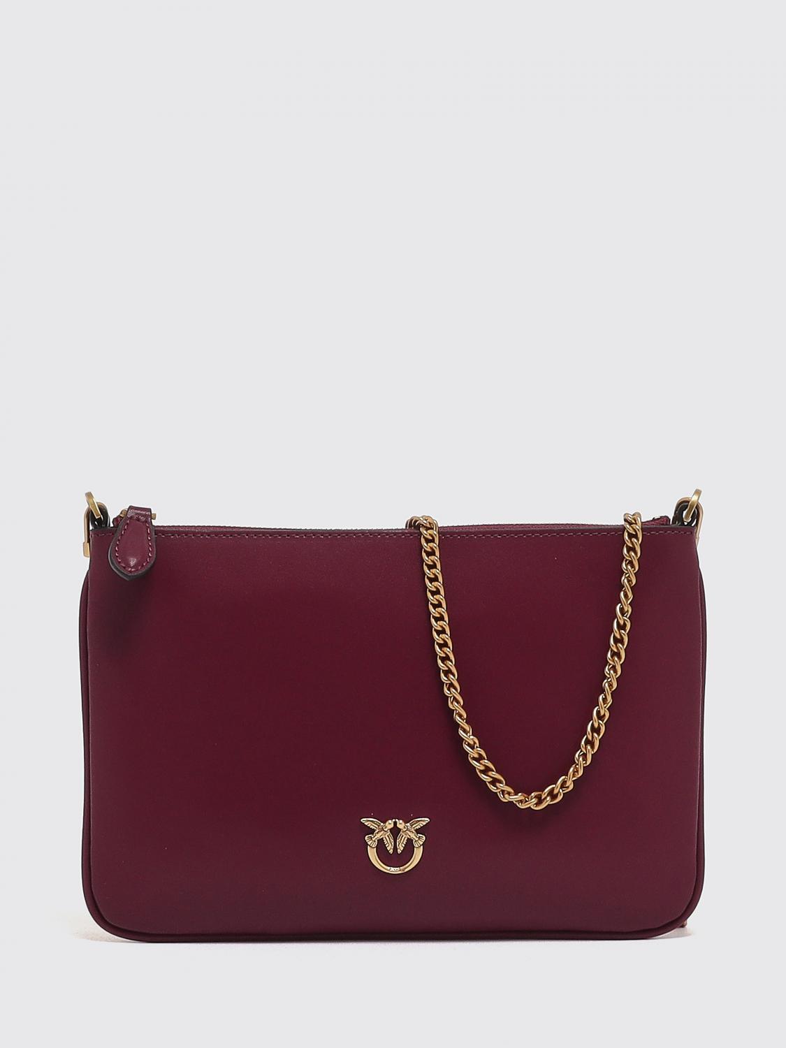 PINKO POCHETTE: Pochette Love Bag Simple Pinko en cuir avec bandoulière en maille métallique et logo Love Birds, Rouge - Img 4