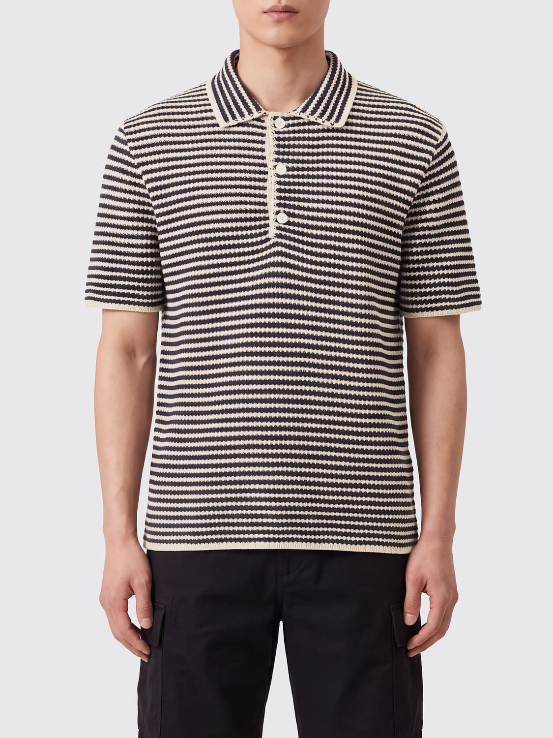 ORLEBAR BROWN POLO: Polo de punto de algodón orgánico a rayas Orlebar Brown con cuello de canalé, Rayado - Img 1