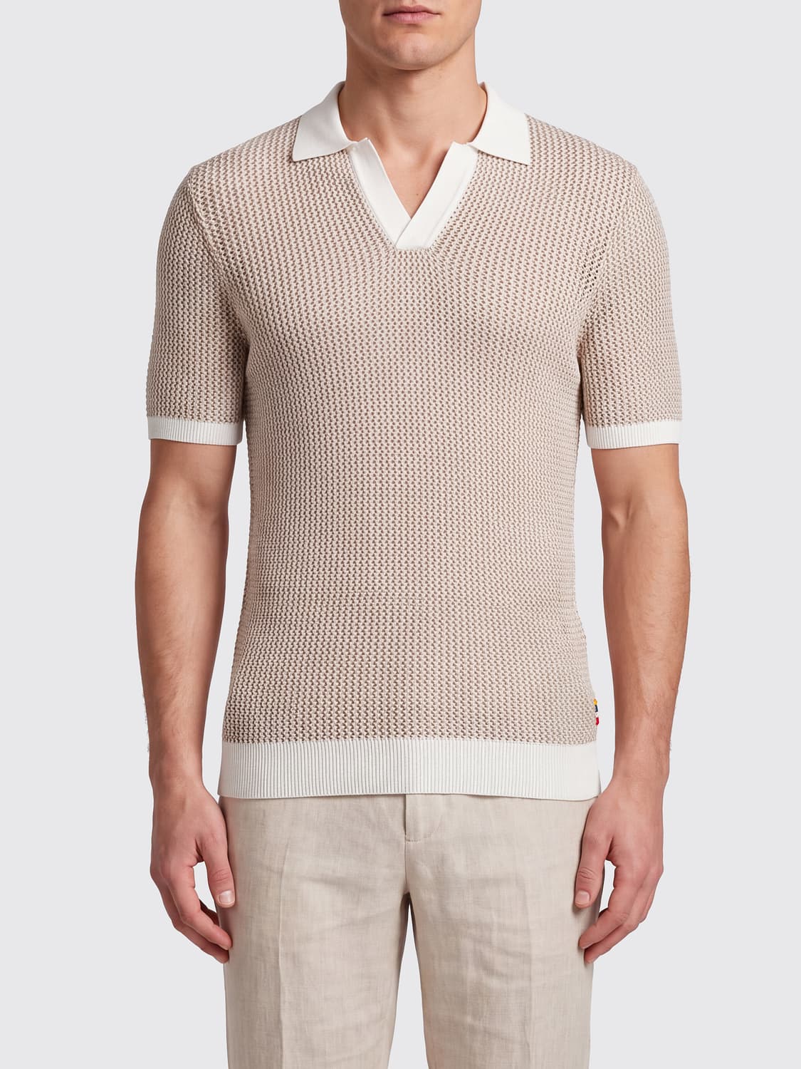 ORLEBAR BROWN POLO: Polo de punto de algodón Orlebar Brown con cuello de pico y ribetes en contraste, Beige - Img 1