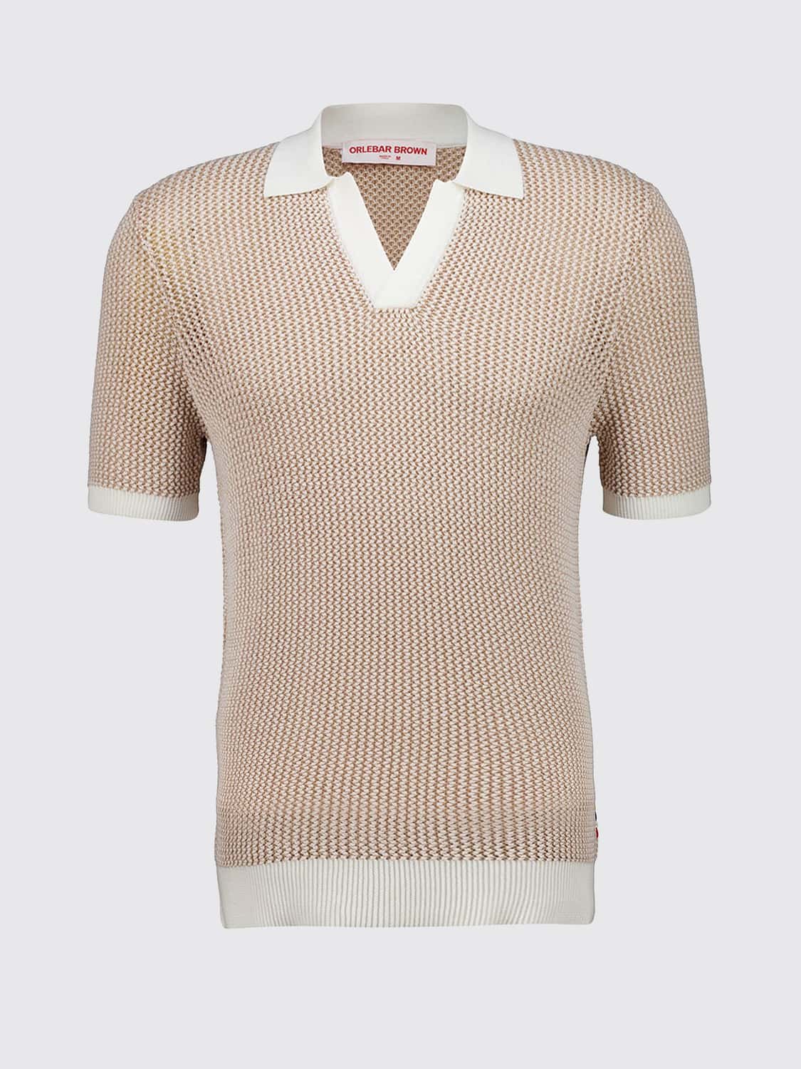 ORLEBAR BROWN POLO: Polo de punto de algodón Orlebar Brown con cuello de pico y ribetes en contraste, Beige - Img 2