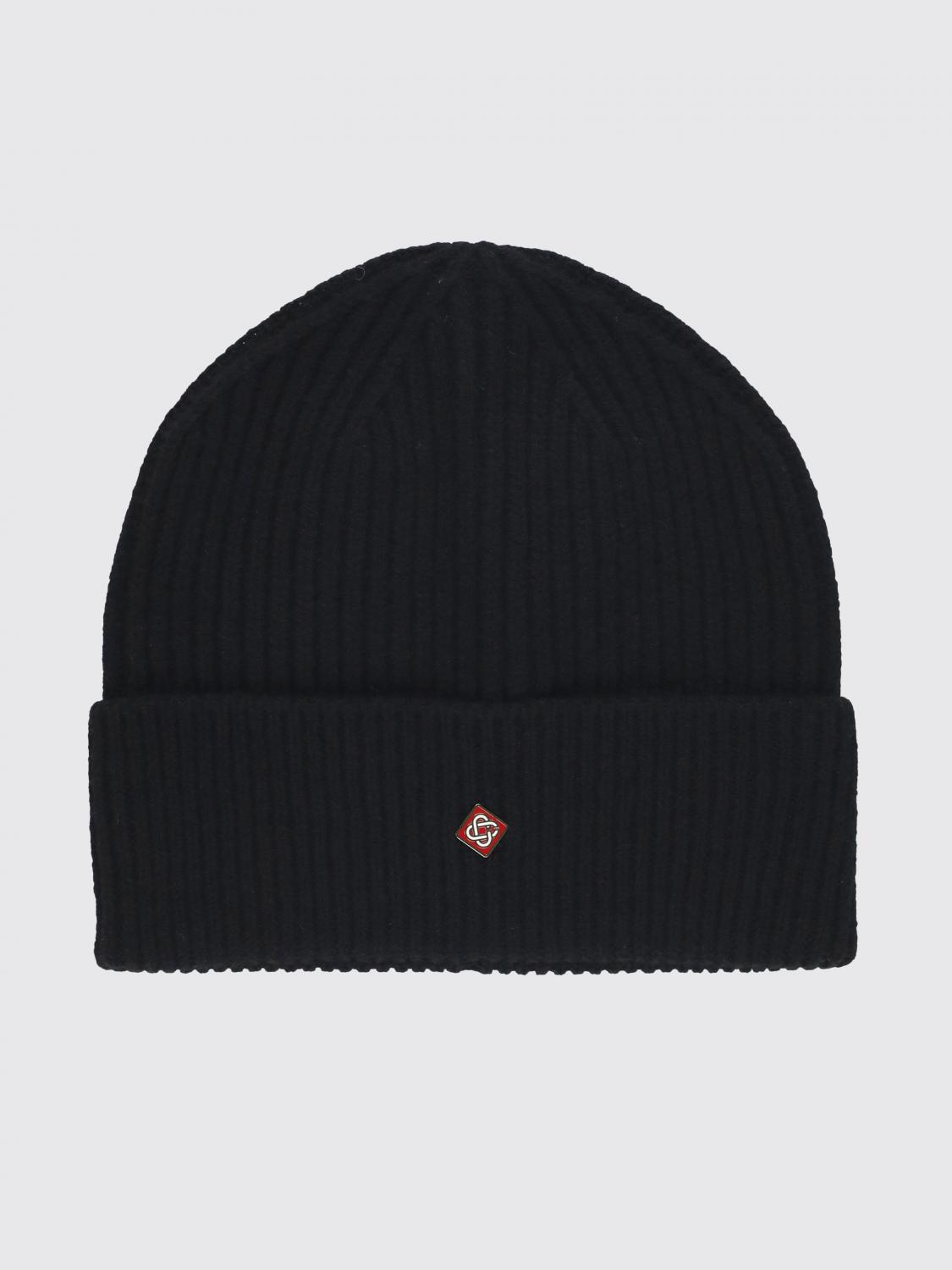 CASABLANCA HAT: Wool Casablanca Beanie Hat with Contrasting Logo and Cuffed Hem, Black - Img 1